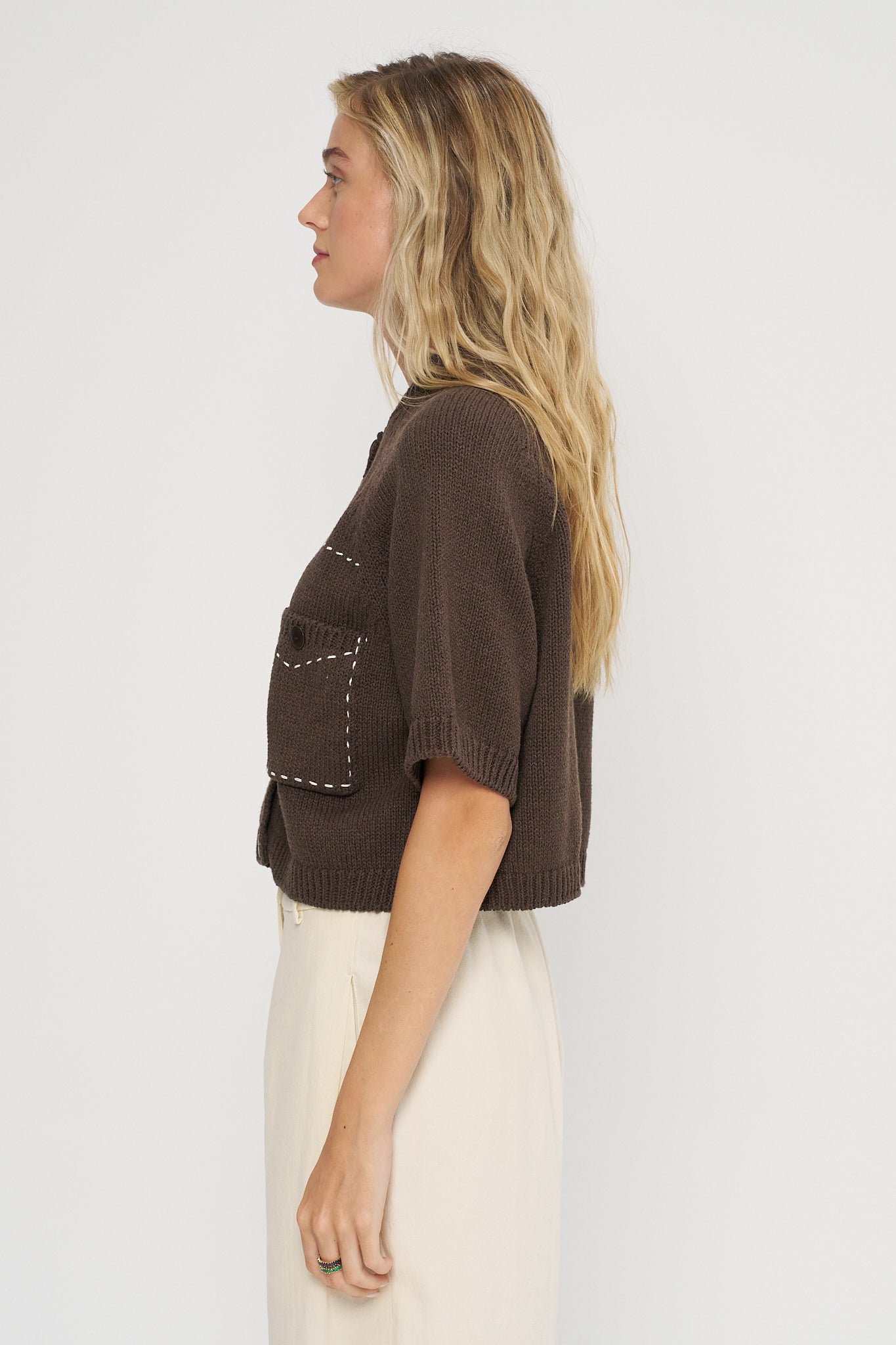 Cotton Stitched Top, Brown