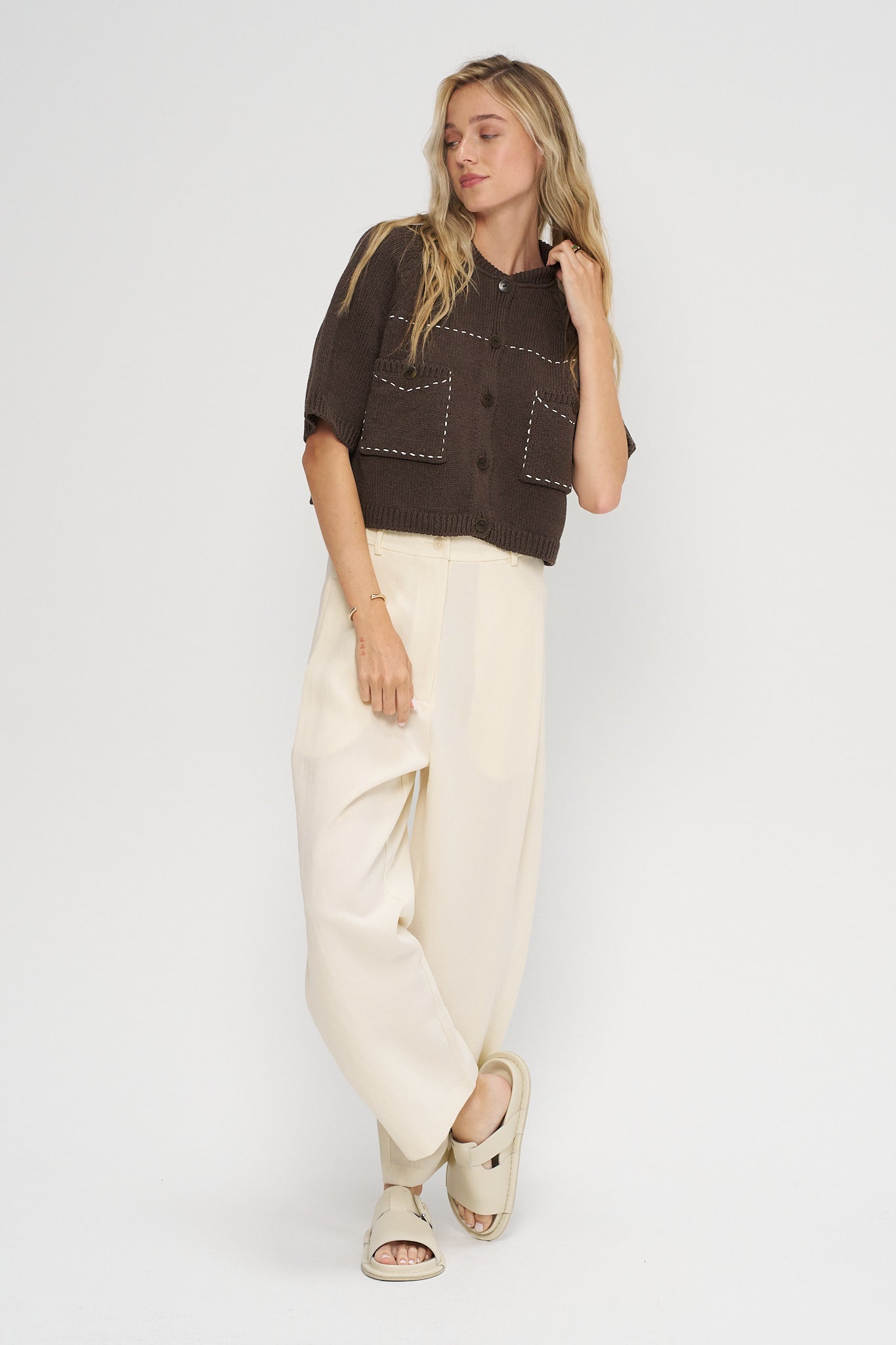 Cotton Stitched Top, Brown