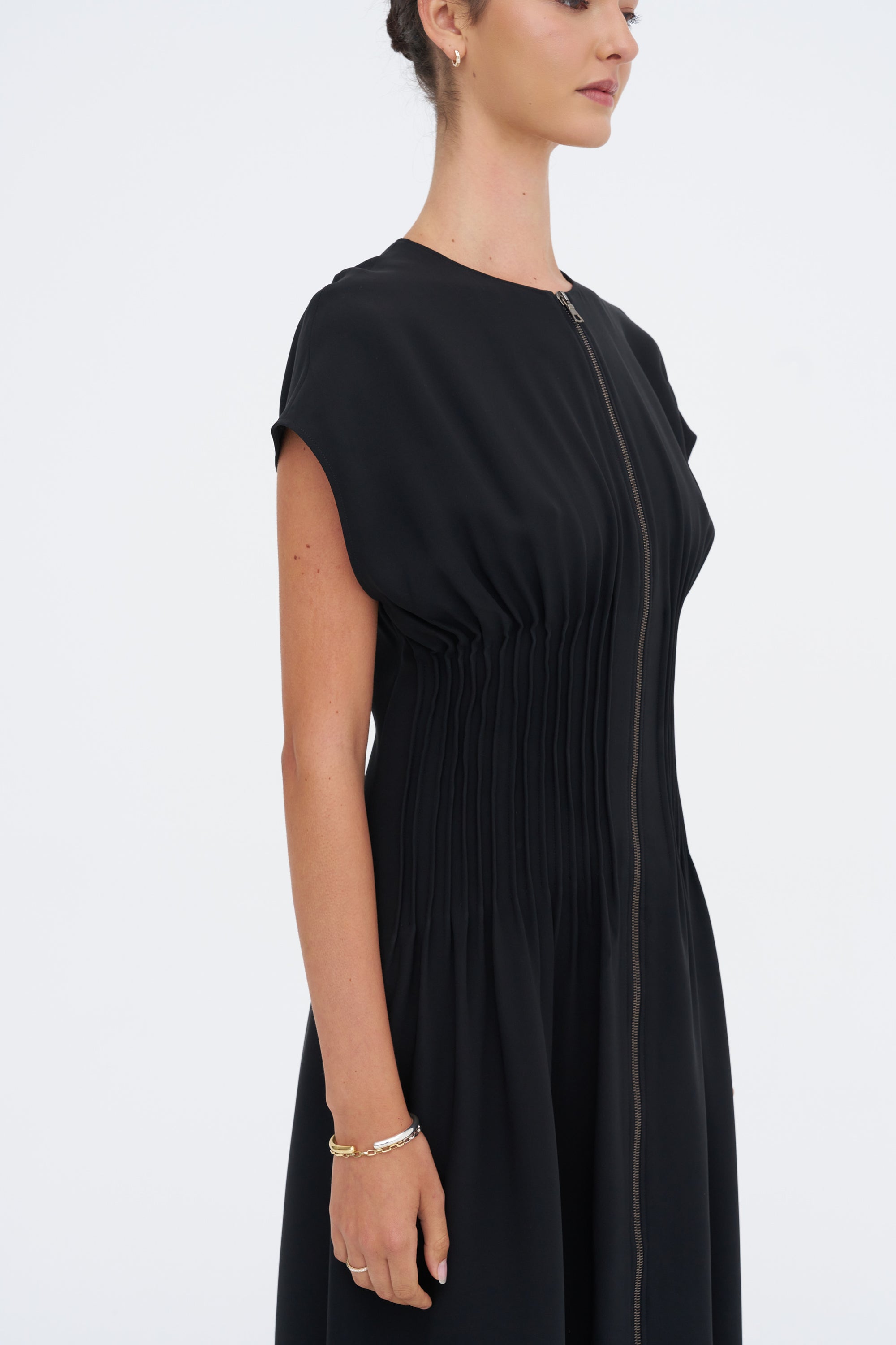 Arlo Pin Tucked Dress, Black