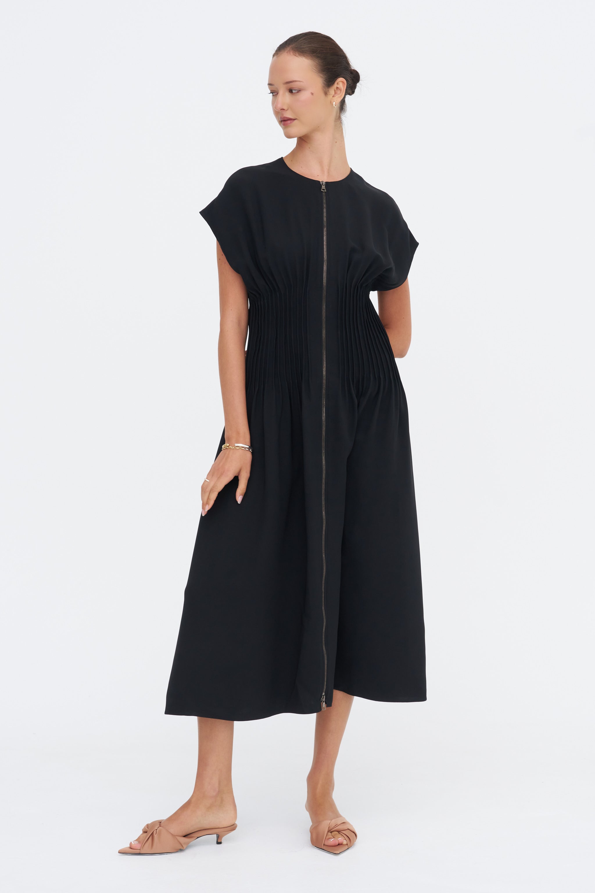 Arlo Pin Tucked Dress, Black – Kick Pleat
