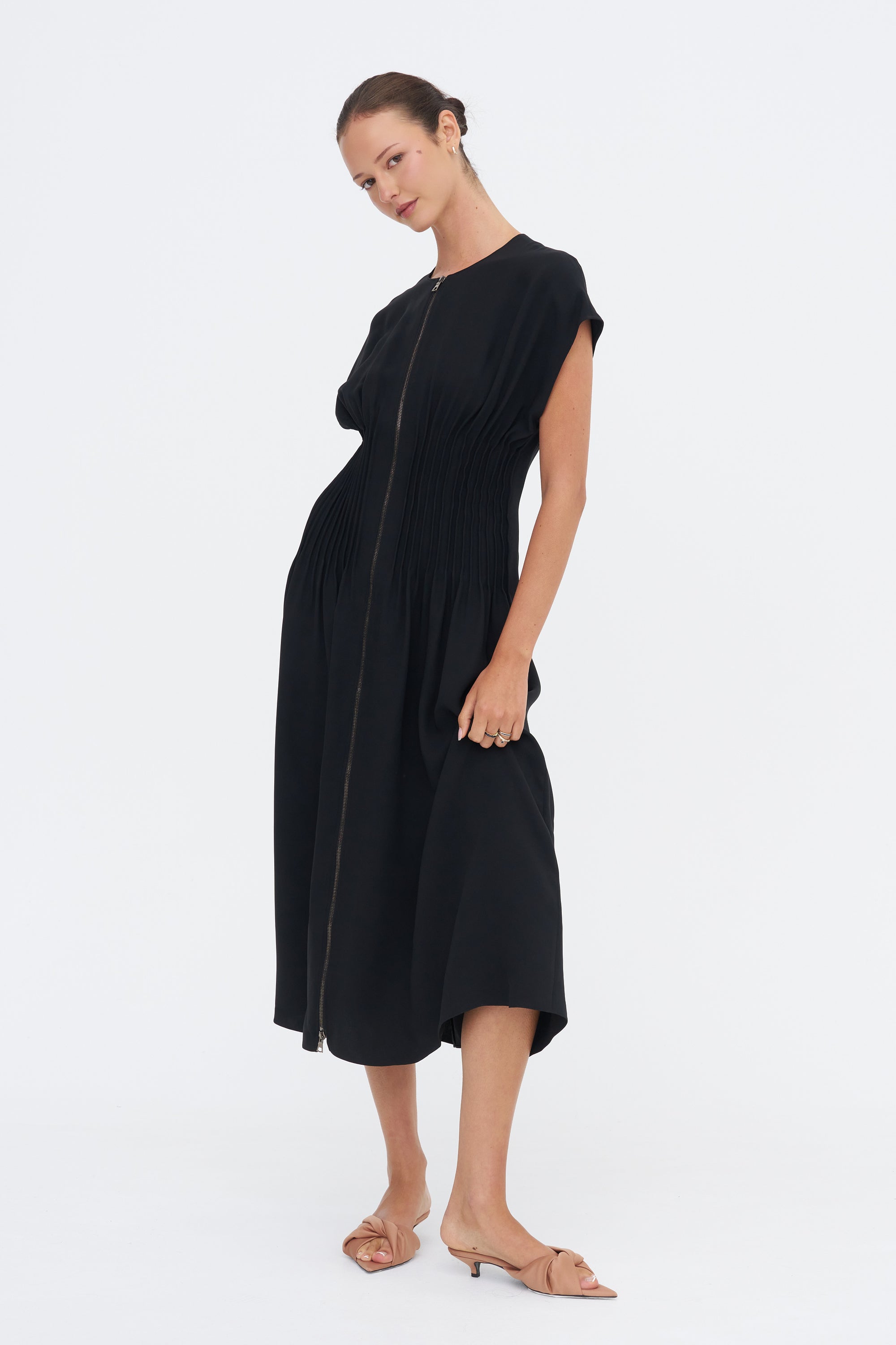 Arlo Pin Tucked Dress, Black