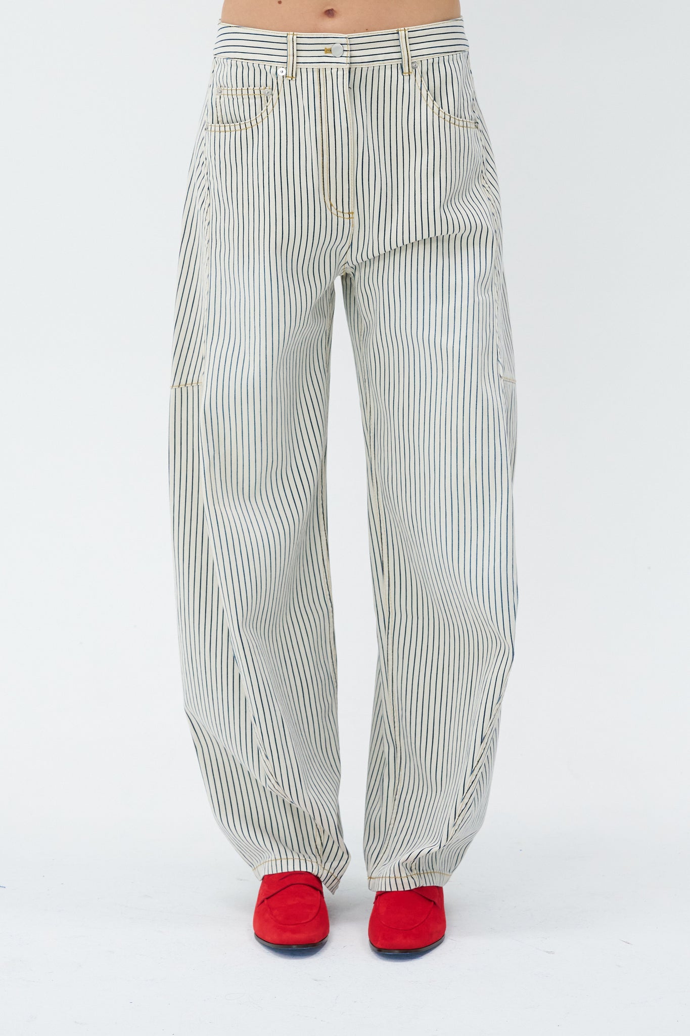 TIBI - Sid Jean Stone Washed Stripe Pant, Navy Multi
