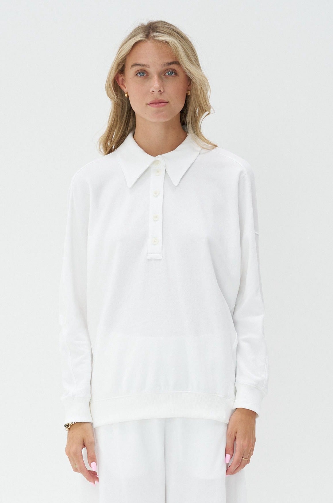 TIBI - Polo Sweatshirt, White