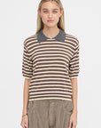 Organic Cotton Striped Polo, Grey & Beige