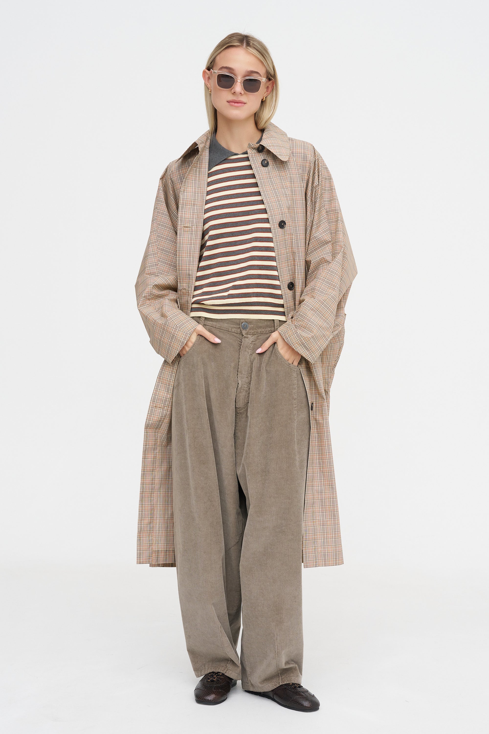 Organic Cotton Striped Polo, Grey &amp; Beige