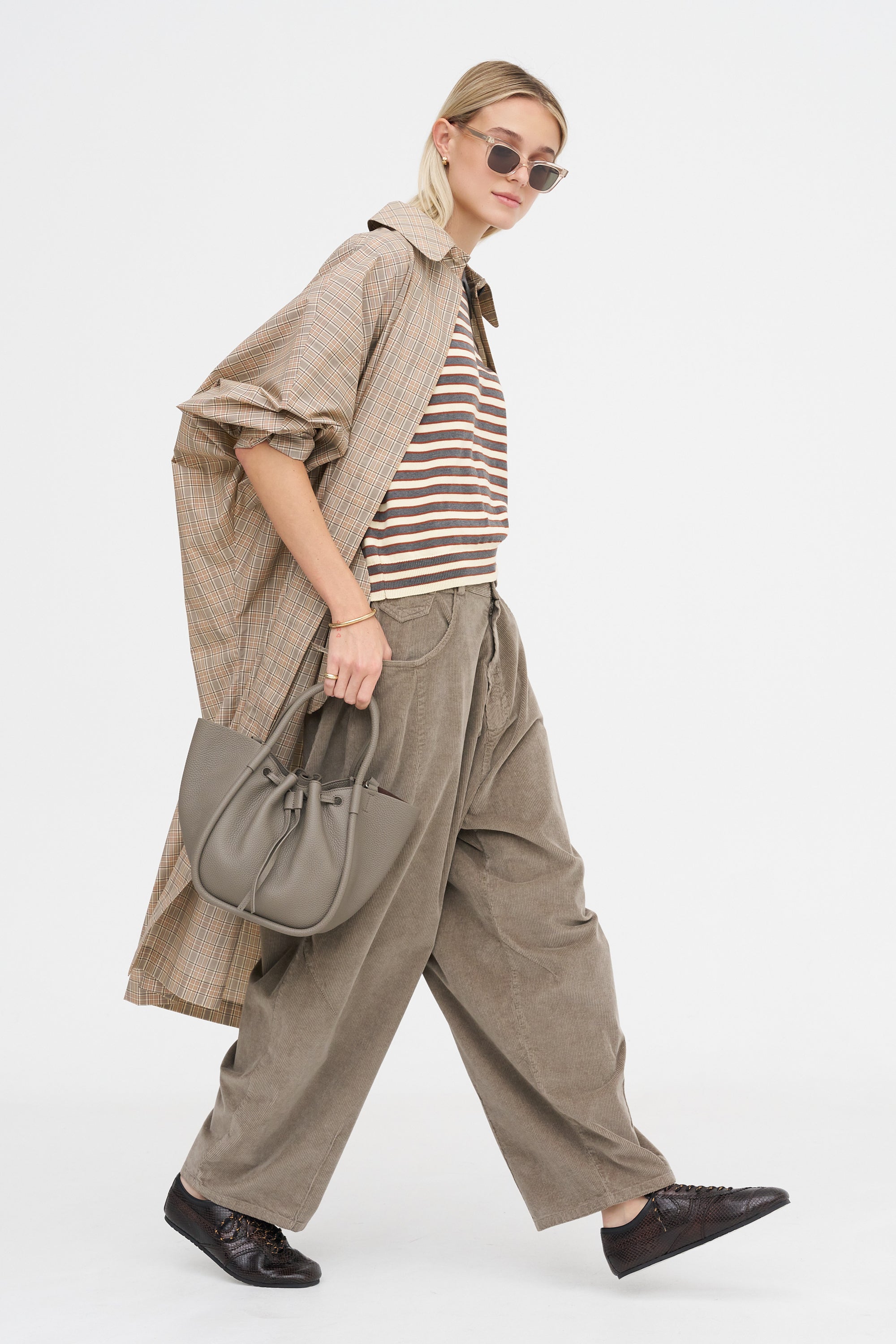 Organic Cotton Striped Polo, Grey &amp; Beige