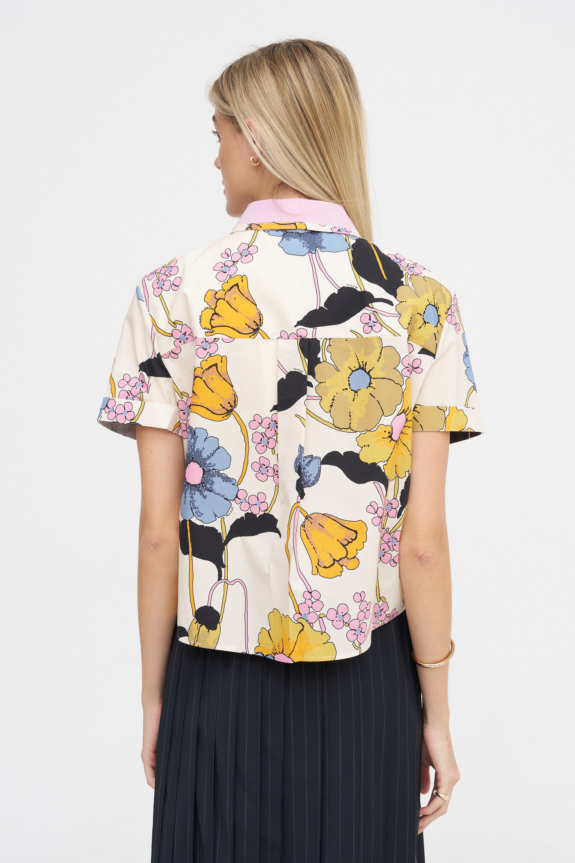 Melodia Print Cropped Shirt, Bone