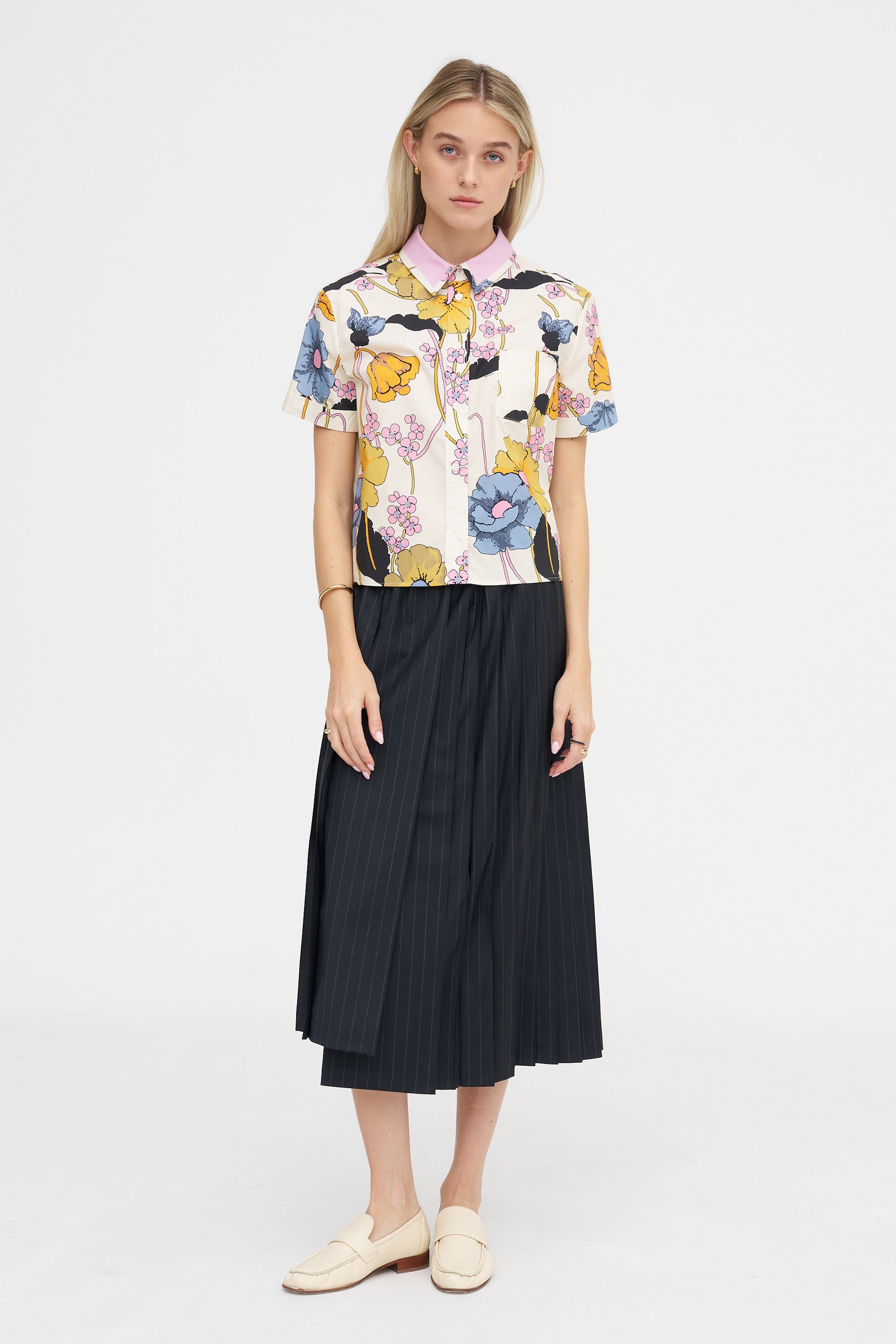 Melodia Print Cropped Shirt, Bone