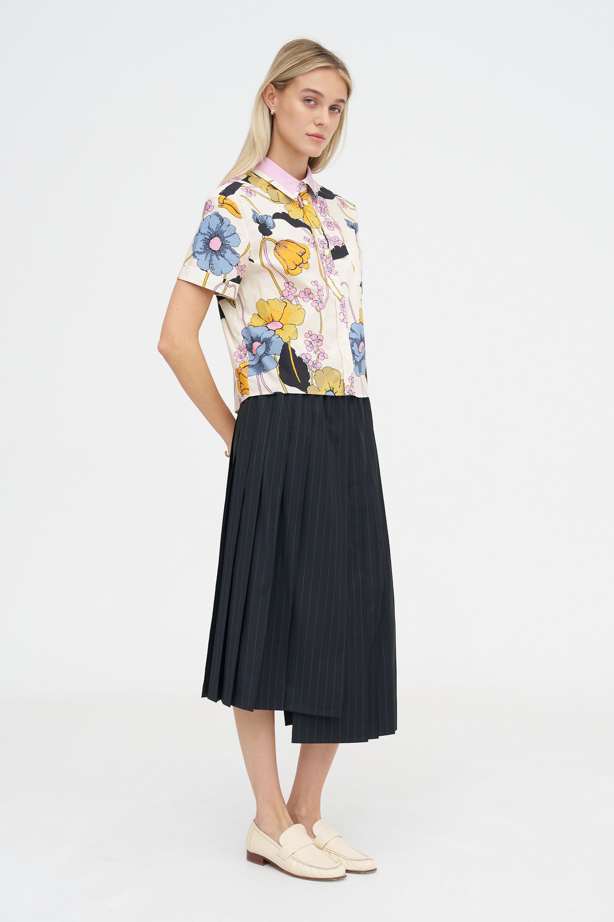 Melodia Print Cropped Shirt, Bone