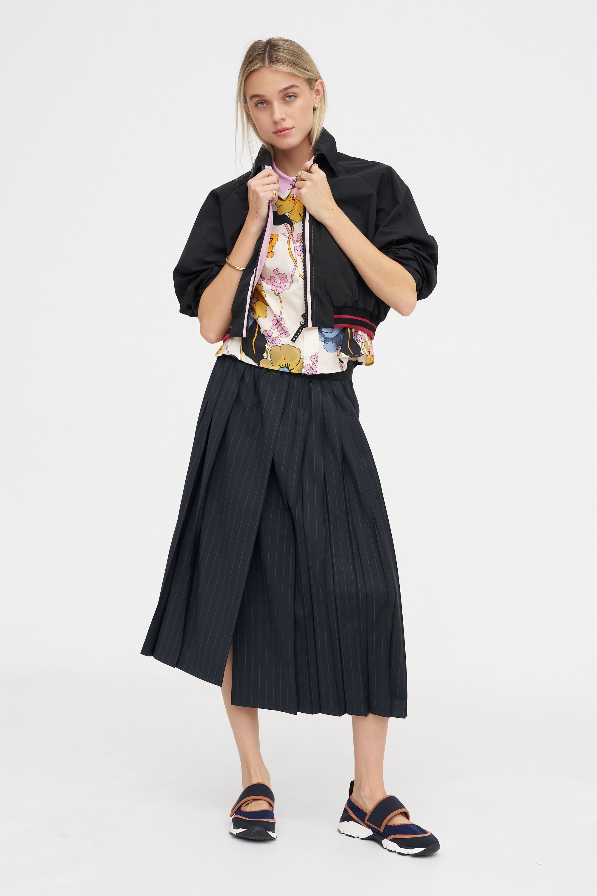 Melodia Print Cropped Shirt, Bone