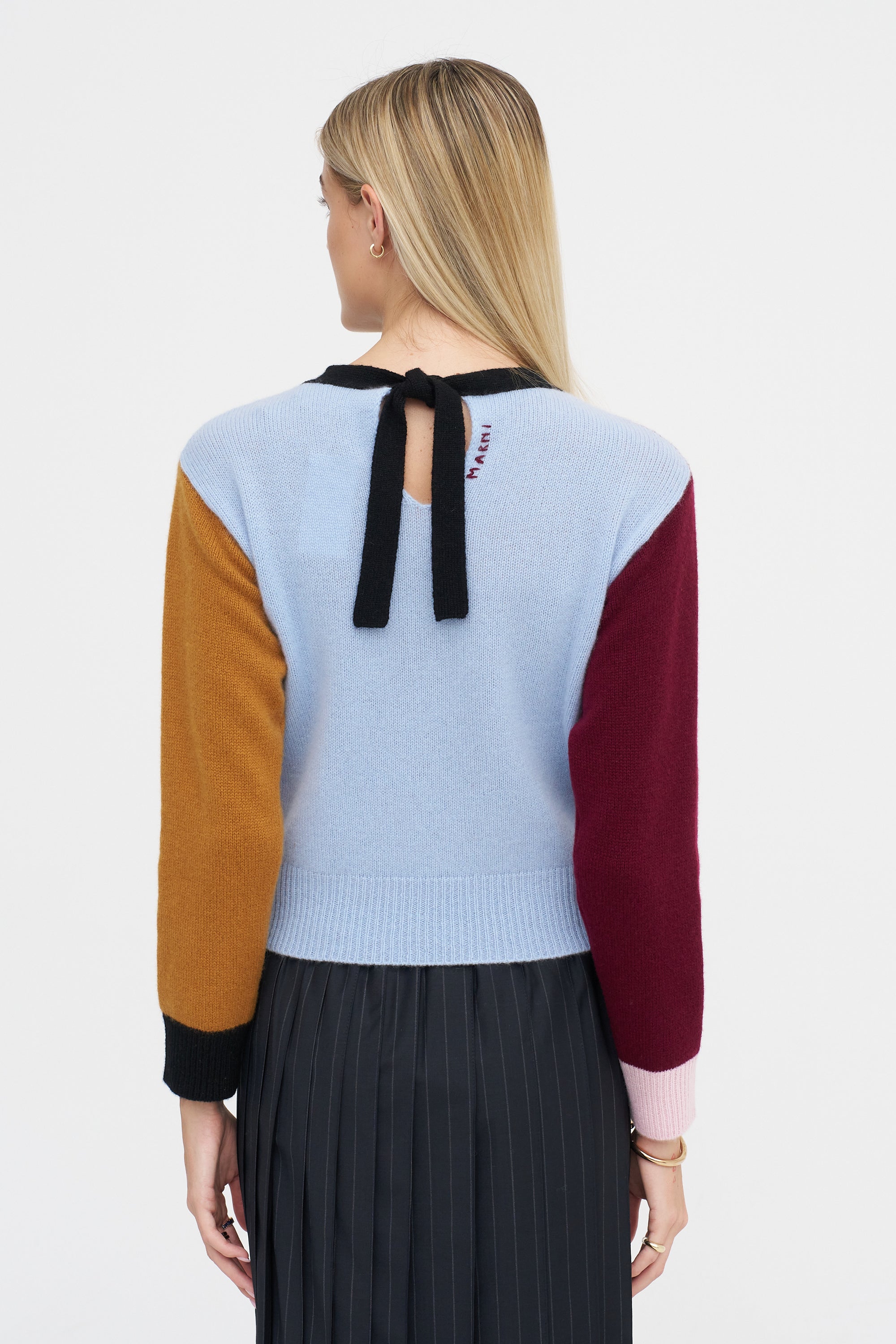 Cashmere Color-Block Sweater, Light Blue