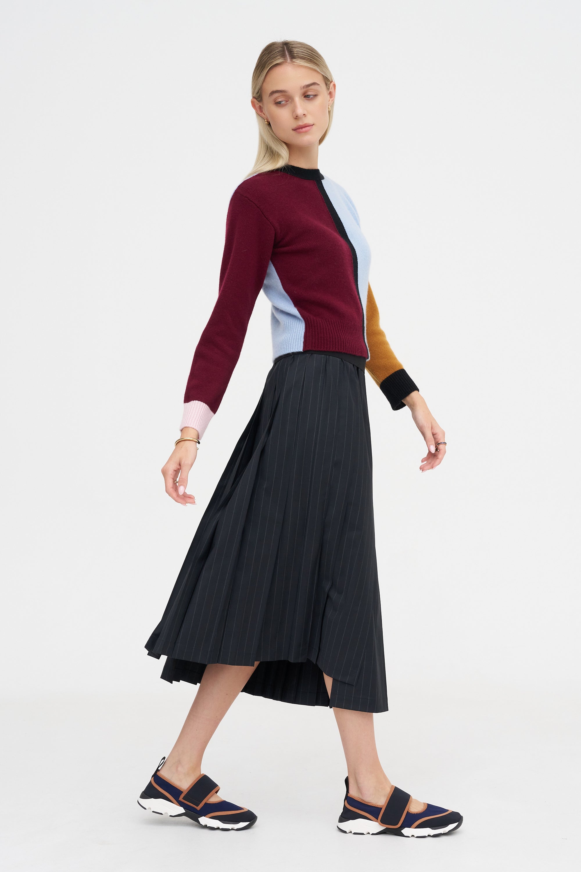 Cashmere Color-Block Sweater, Light Blue