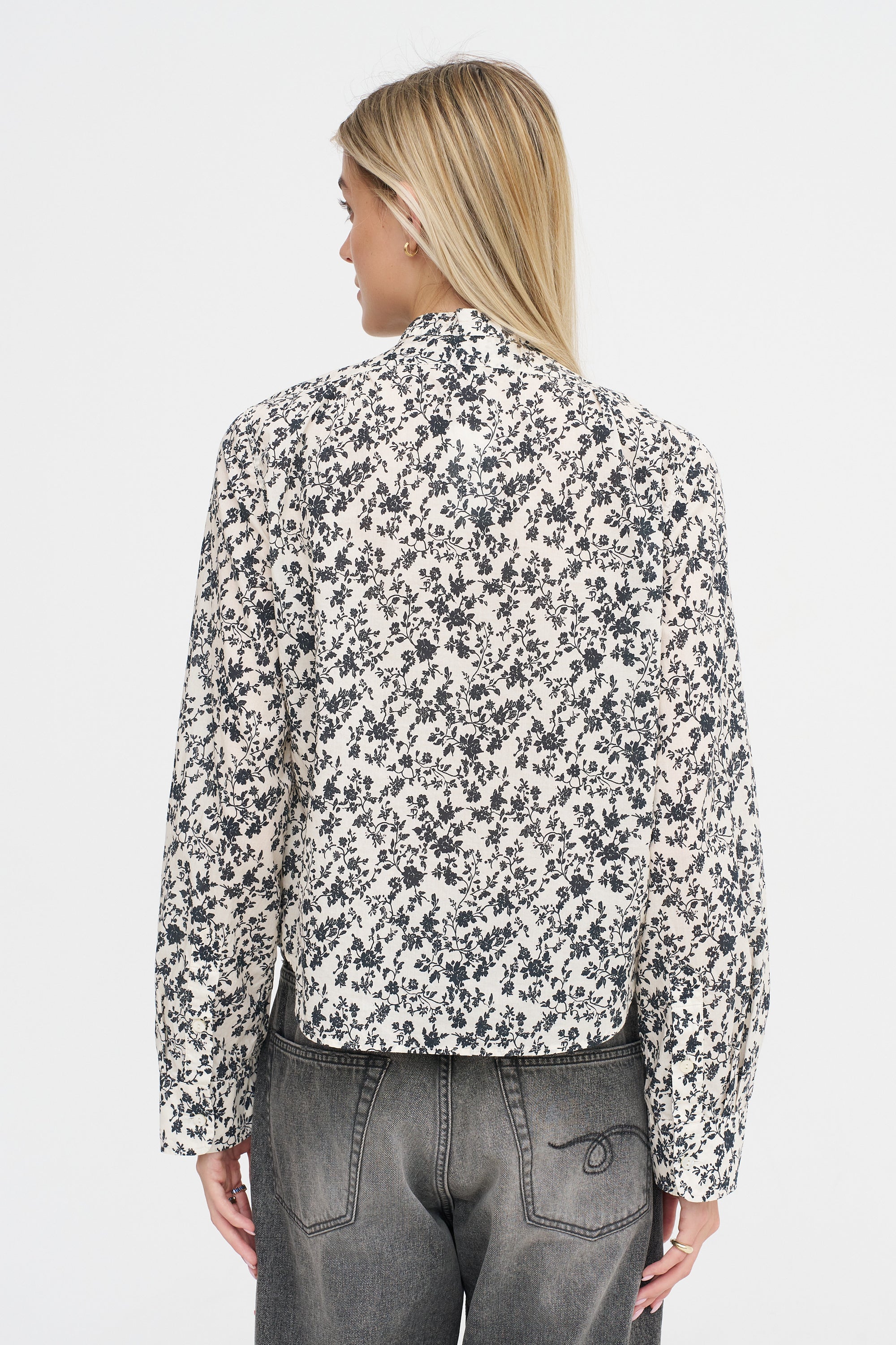 Pleated Tuxedo Front Shirt, Black Floral