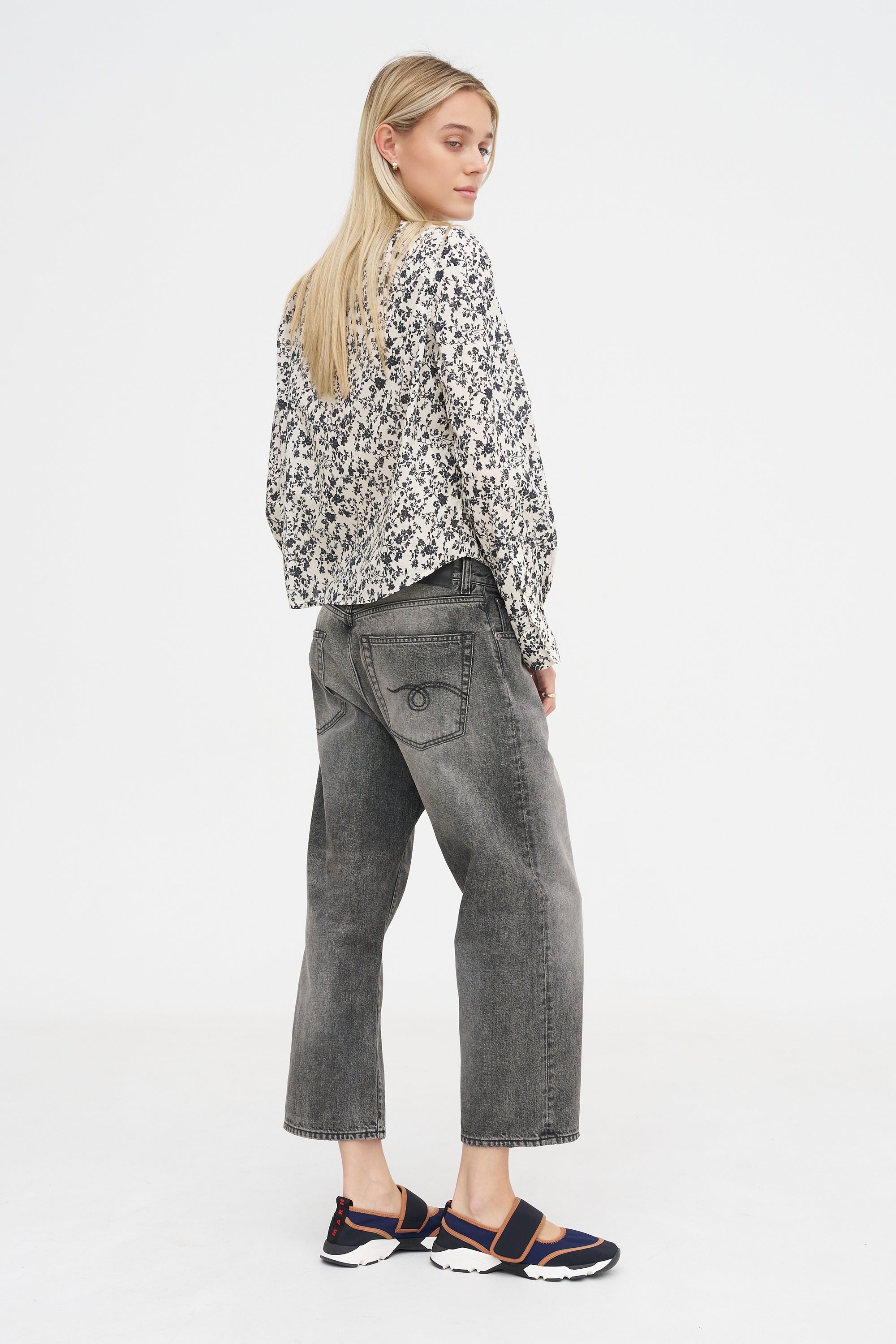 Pleated Tuxedo Front Shirt, Black Floral