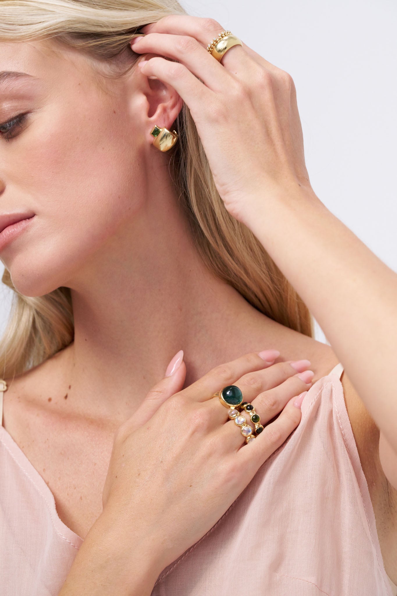 Cowbell Earring, Green Tourmaline