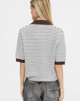 Merino Wool Striped Polo, Brown & White