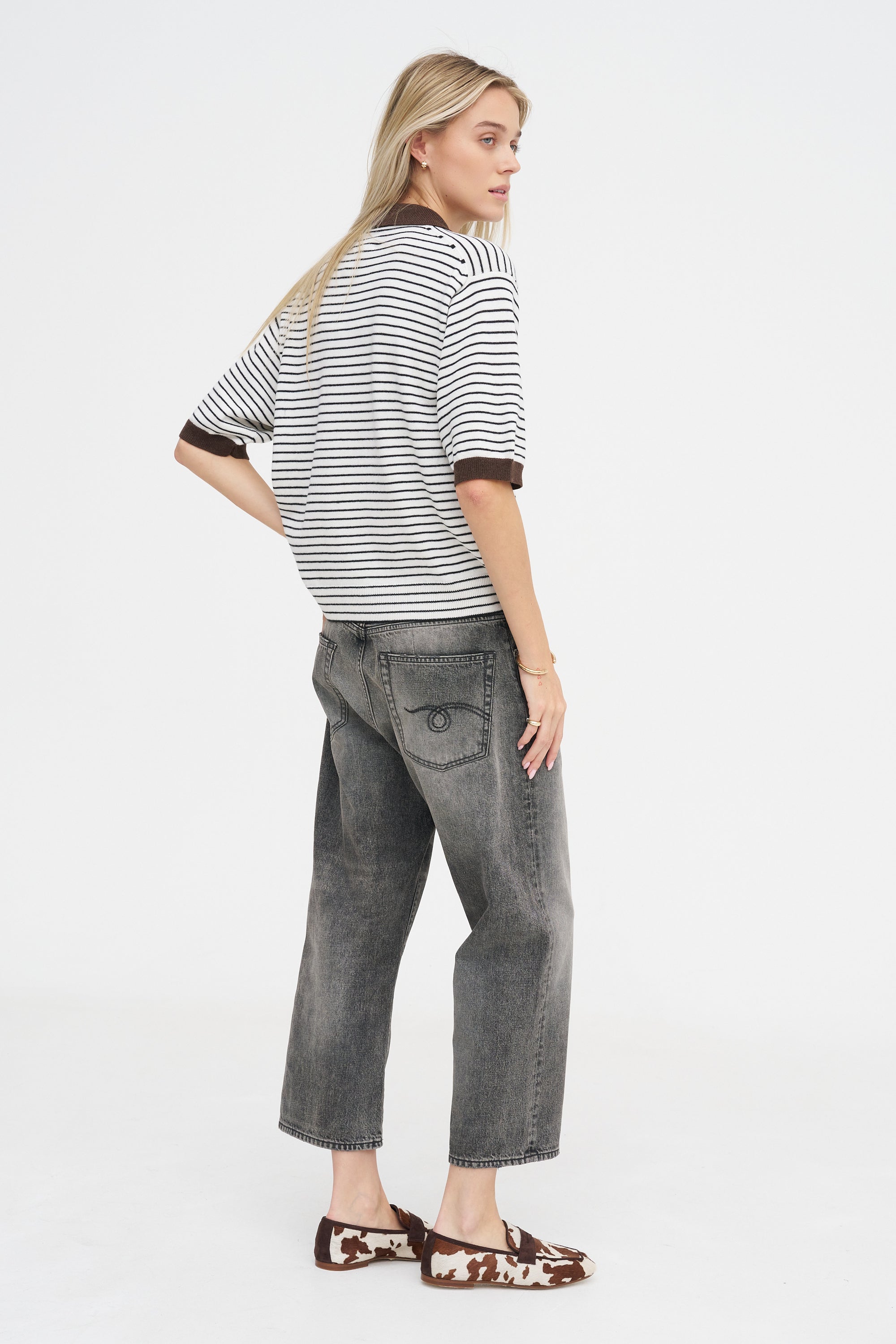 Merino Wool Striped Polo, Brown &amp; White