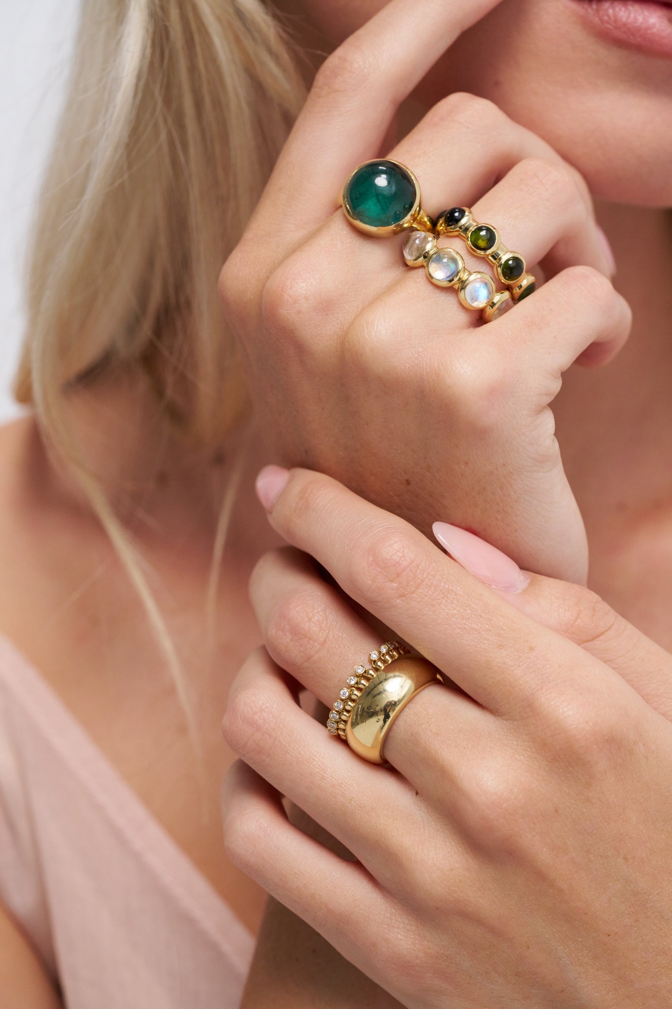 Vic Single Ring - Thin Band, Green Tourmaline