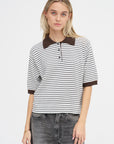 Merino Wool Striped Polo, Brown & White