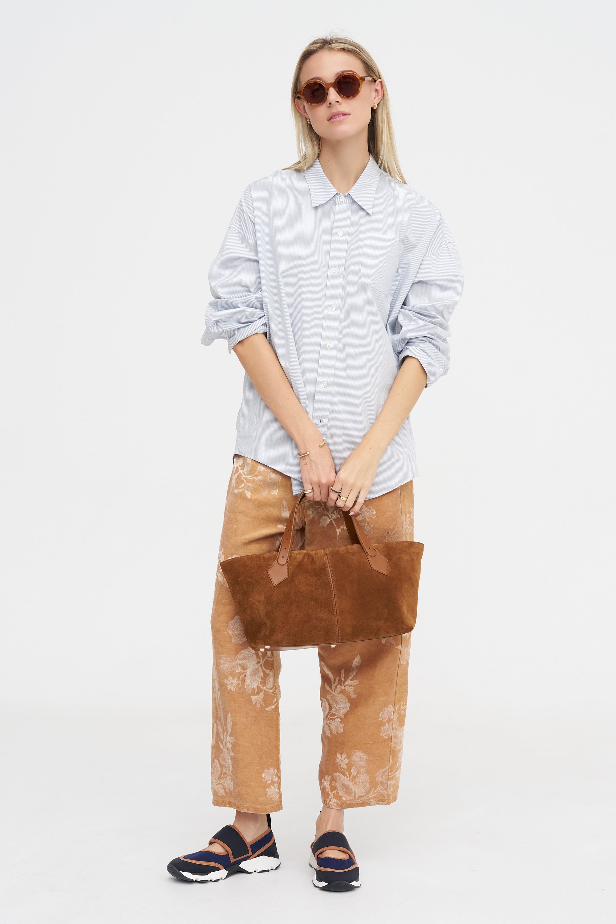 Drop Neck Oxford Shirt, Blue &amp; White Pinstripe