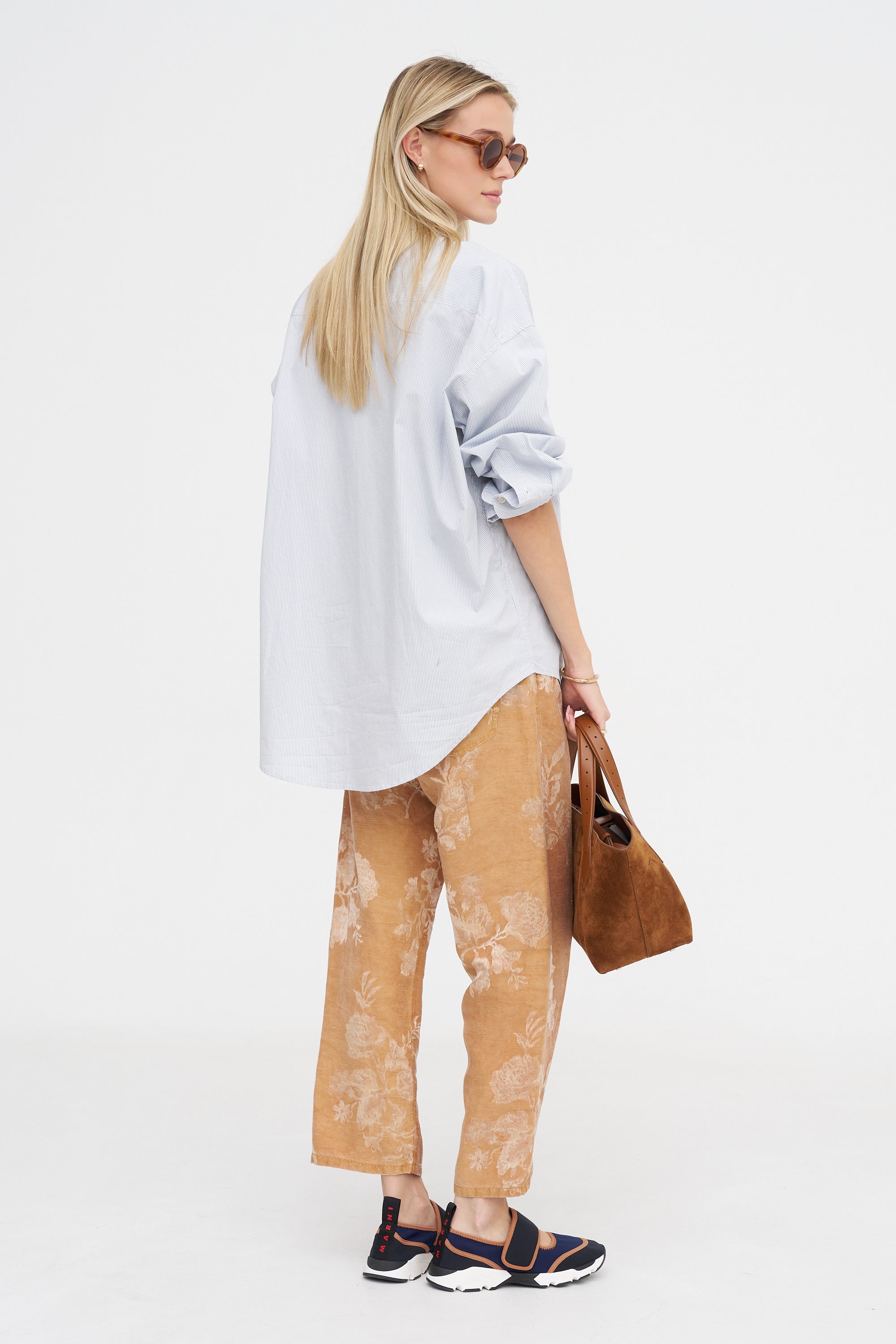 Drop Neck Oxford Shirt, Blue &amp; White Pinstripe