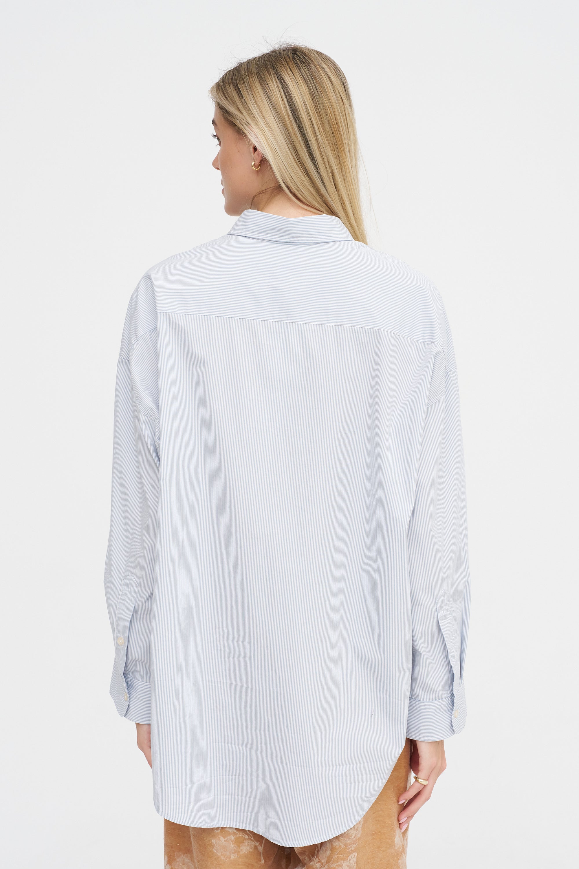 Drop Neck Oxford Shirt, Blue &amp; White Pinstripe