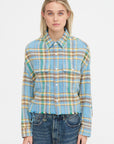 Cropped Work Shirt, Light Blue Plaid