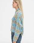 Cropped Work Shirt, Light Blue Plaid