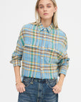 Cropped Work Shirt, Light Blue Plaid
