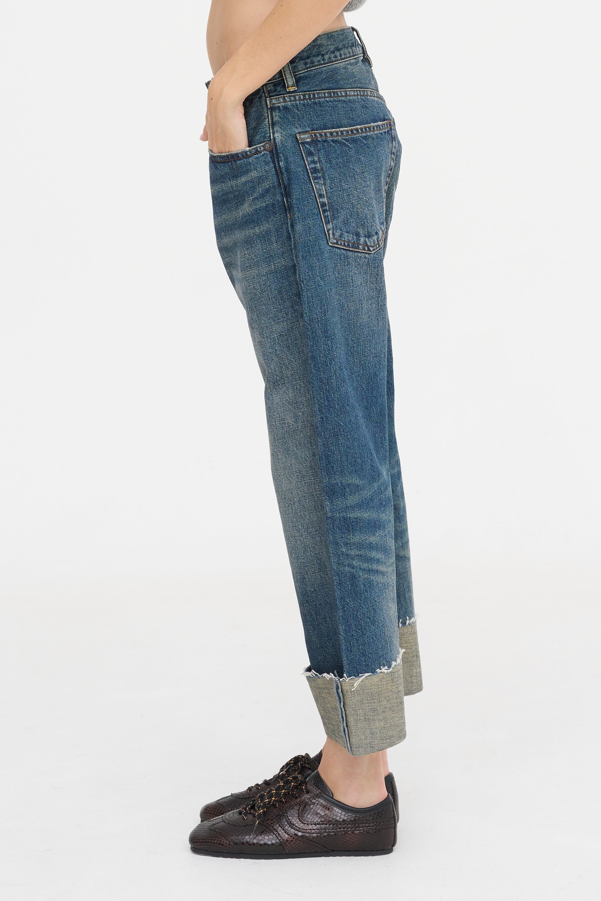 R13 Cuffed X-BF Jean, Renegade Blue – Kick Pleat