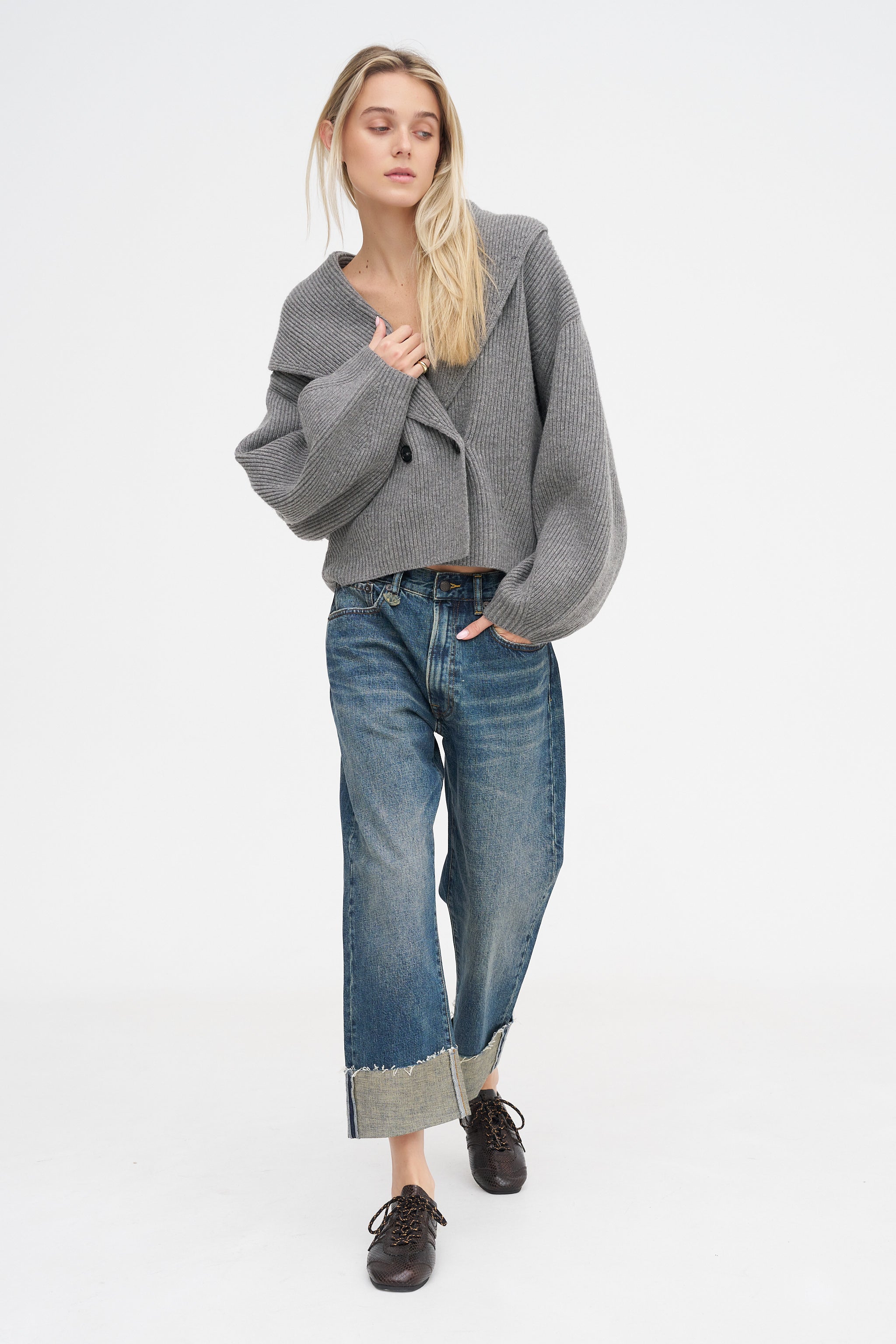 R13 Cuffed X-BF Jean, Renegade Blue – Kick Pleat