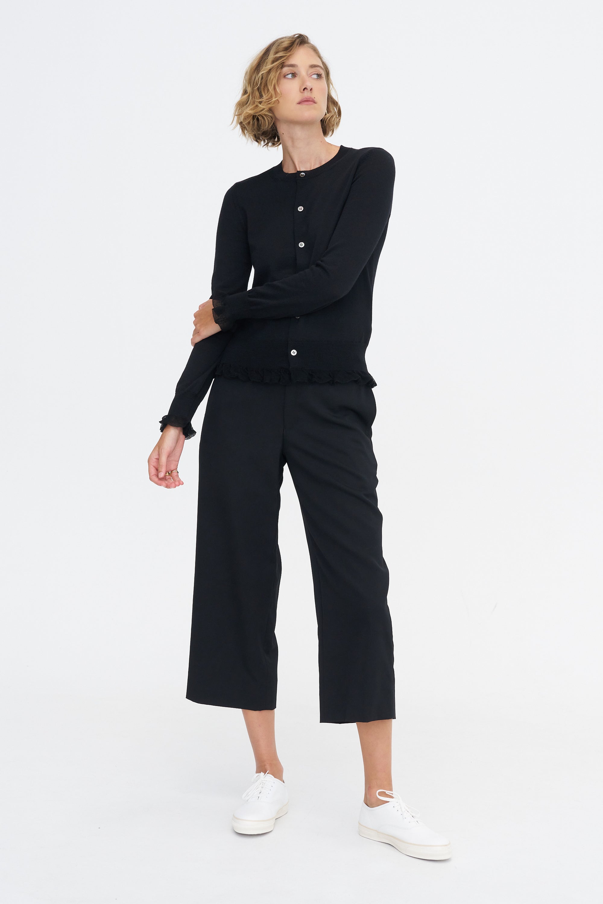 Ruffle Cardigan, Black