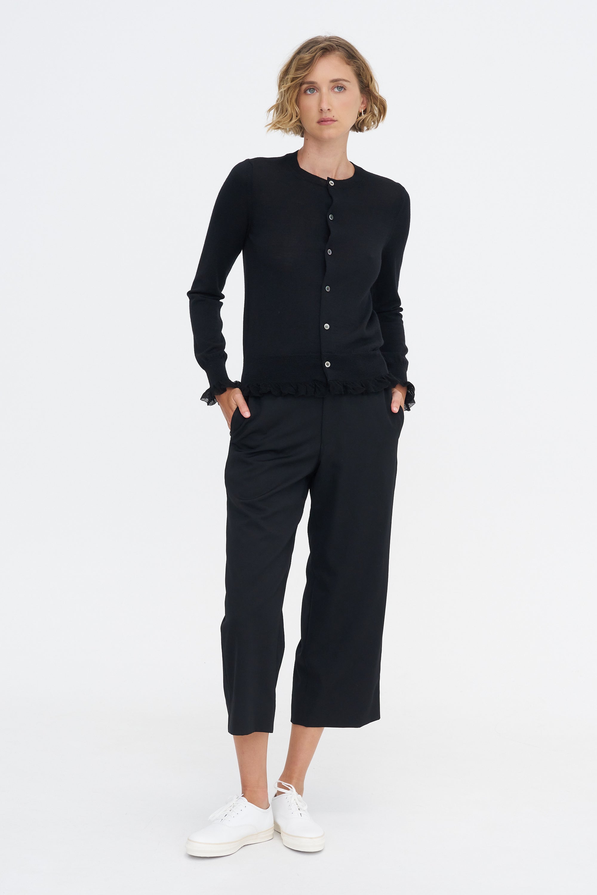 Ruffle Cardigan, Black