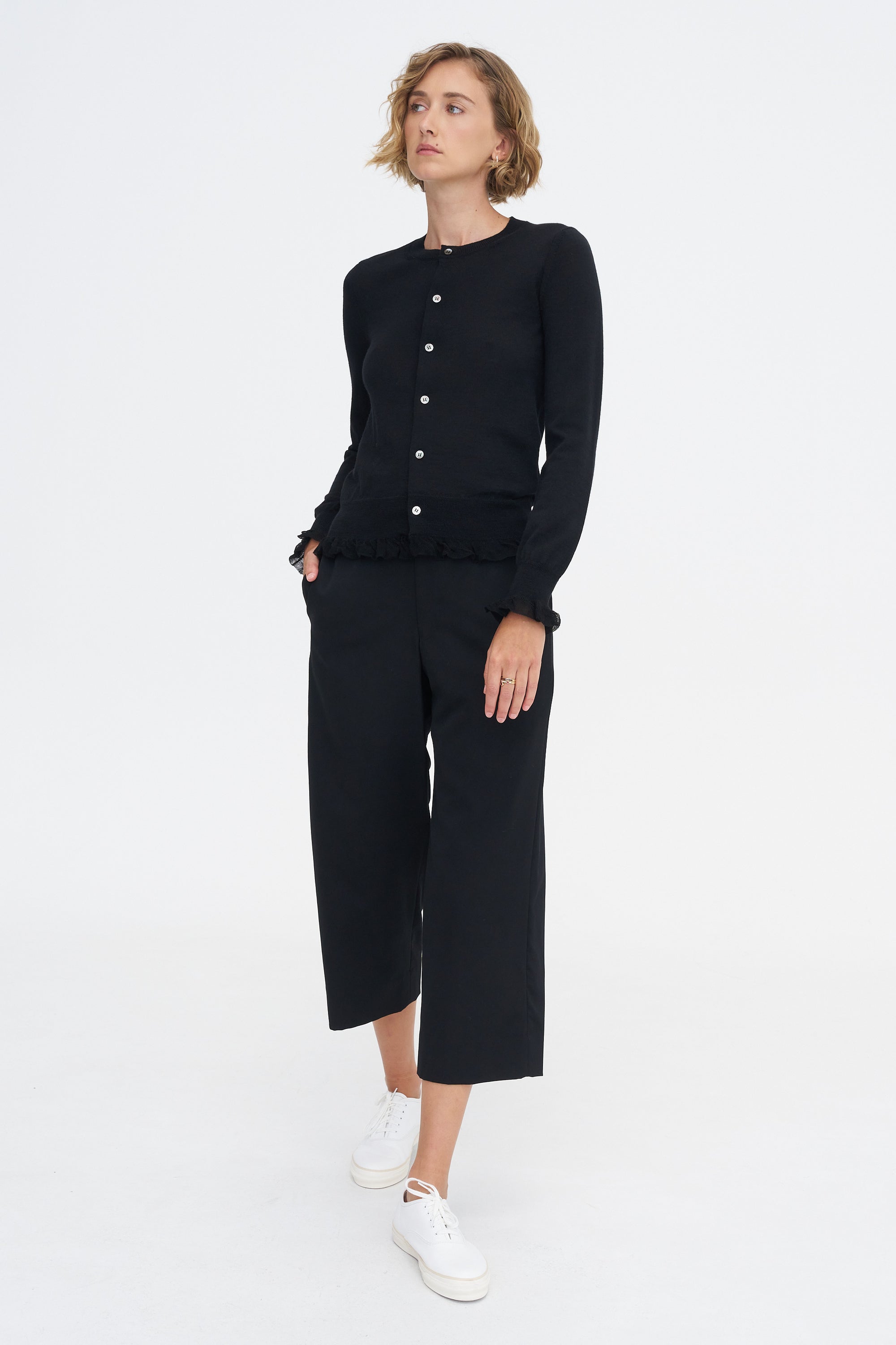 Ruffle Cardigan, Black