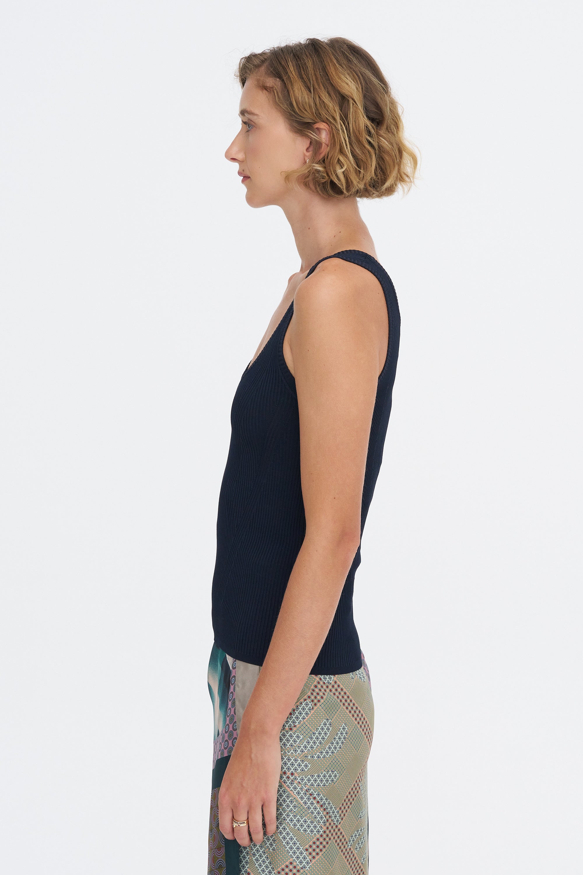 Ribbed Tank Top, Navy