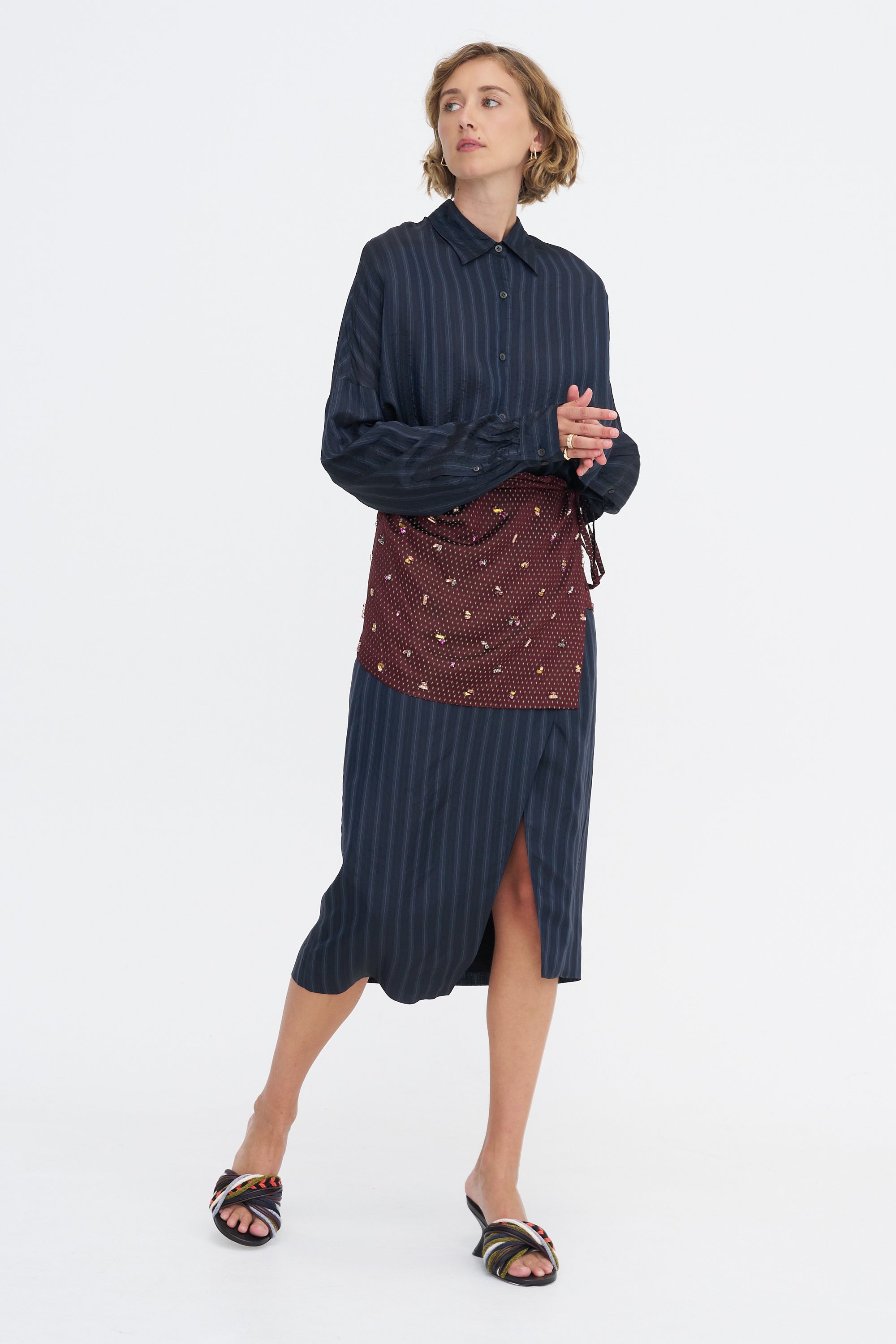 Embellished Wrap Skirt, Burgundy