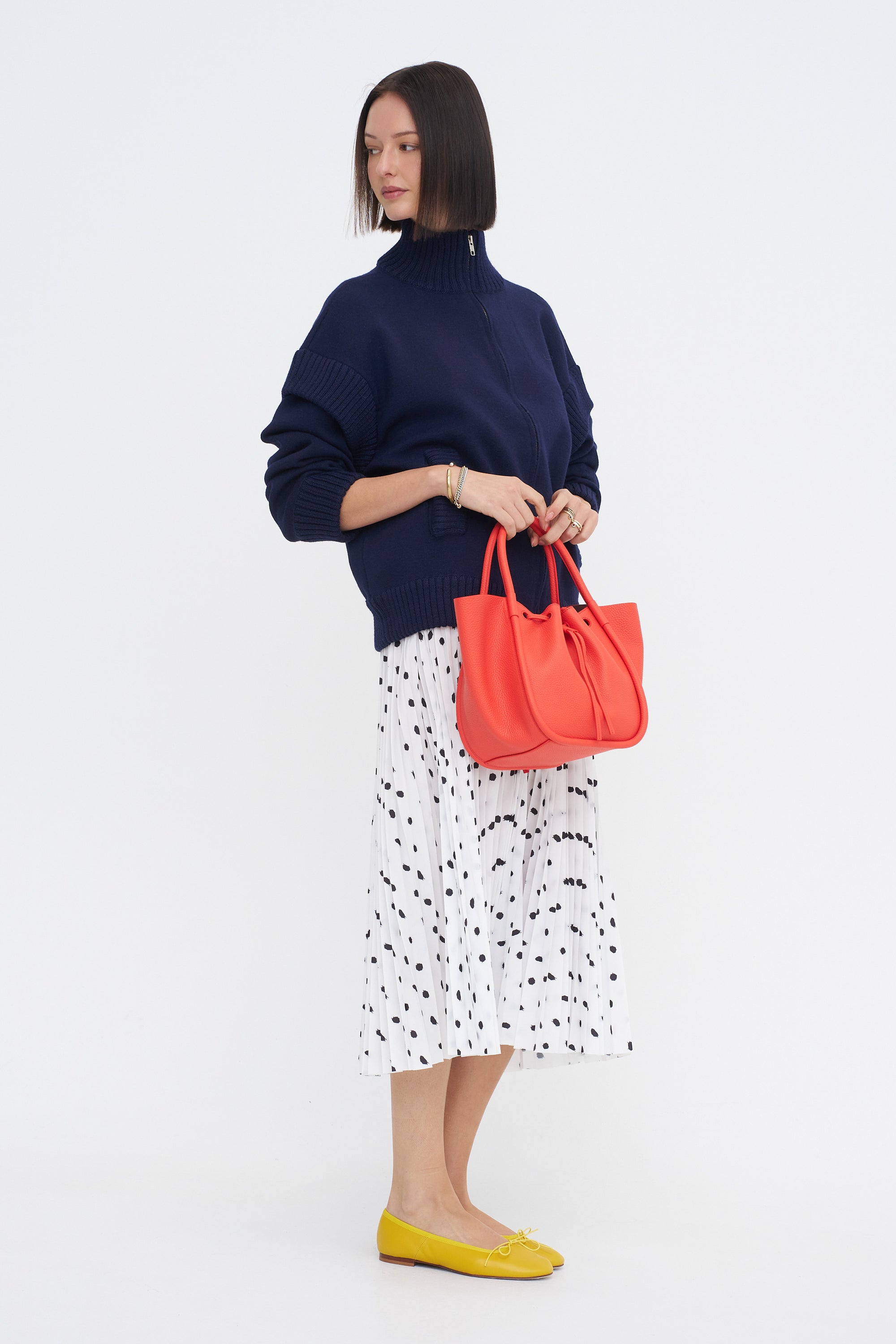 Scribble Dot Print Pull On Pleated Skirt, Black &amp; White Multi