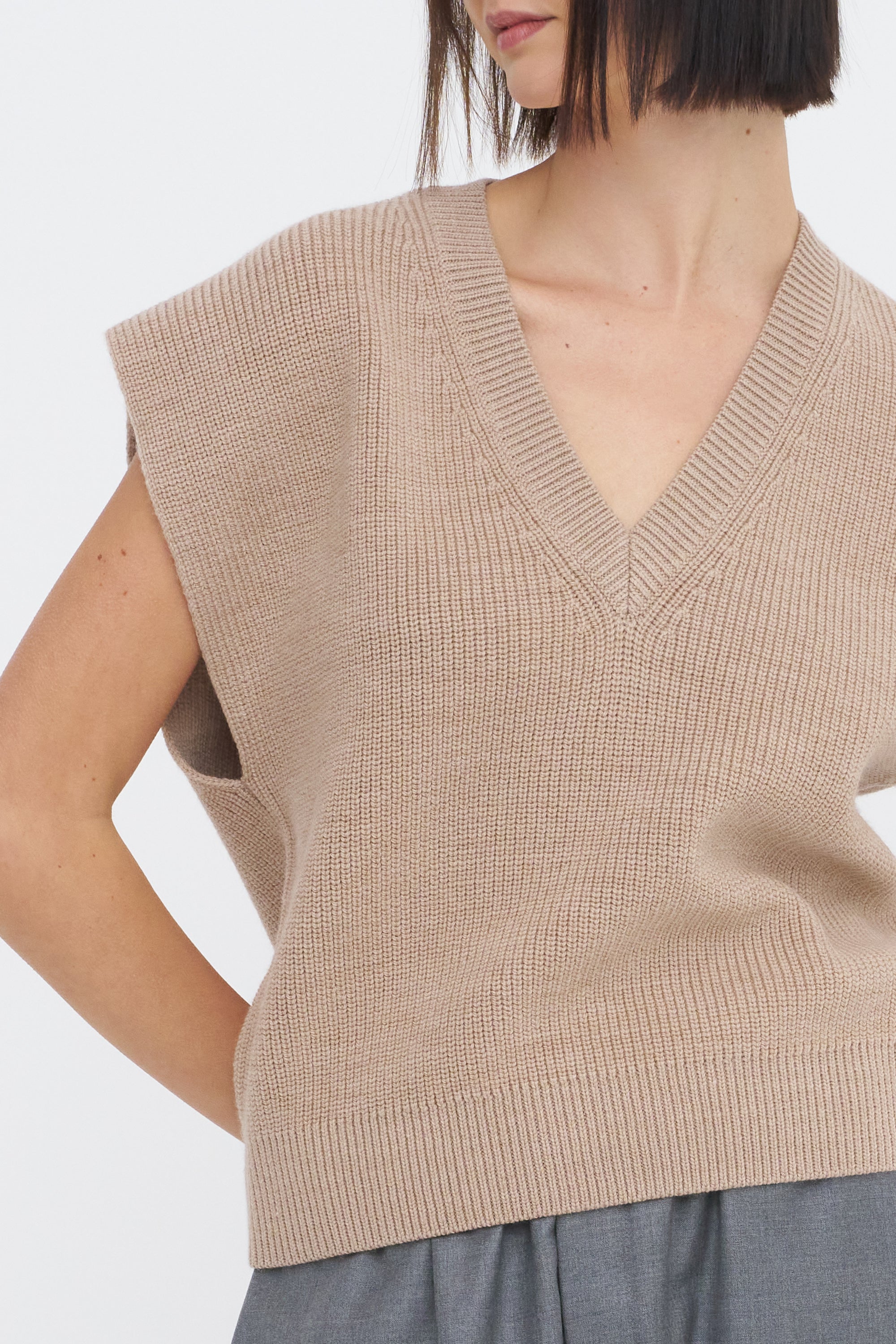 Cardigan Stitch Sweater Vest With Removable Dickie, Latte