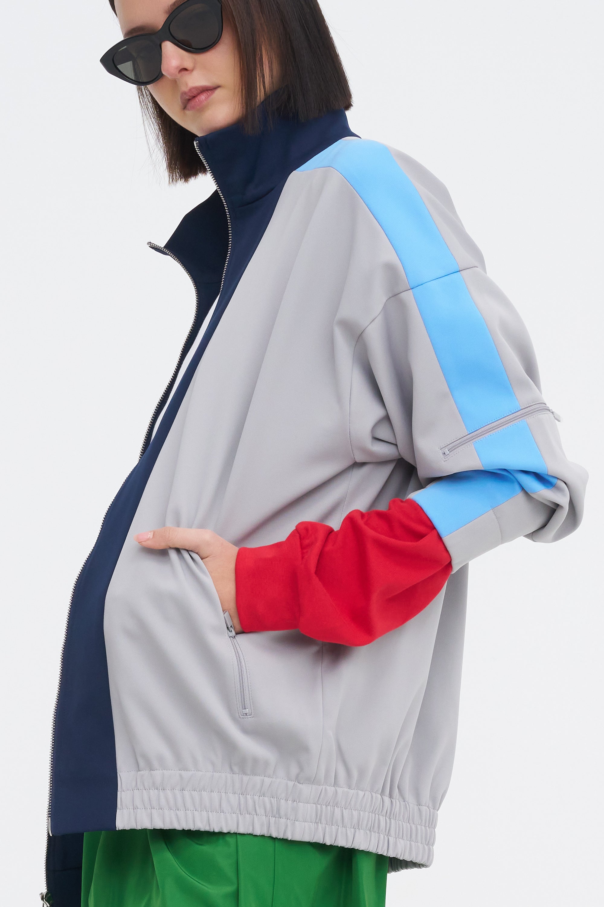 Compact Tech Knit Bomber, Light Grey Multi