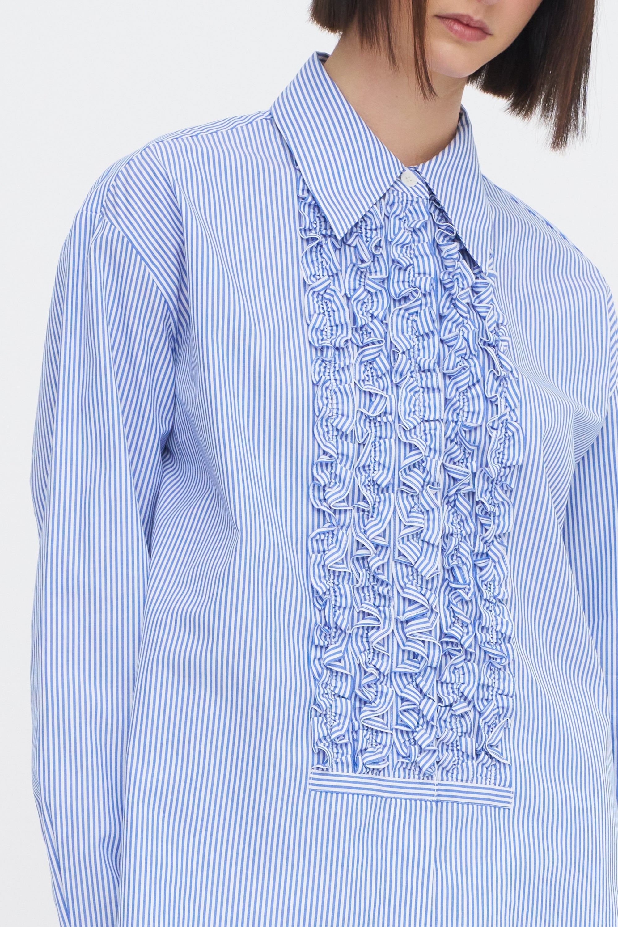 Striped Shirting Easy Tuxedo Shirt, Blue Multi