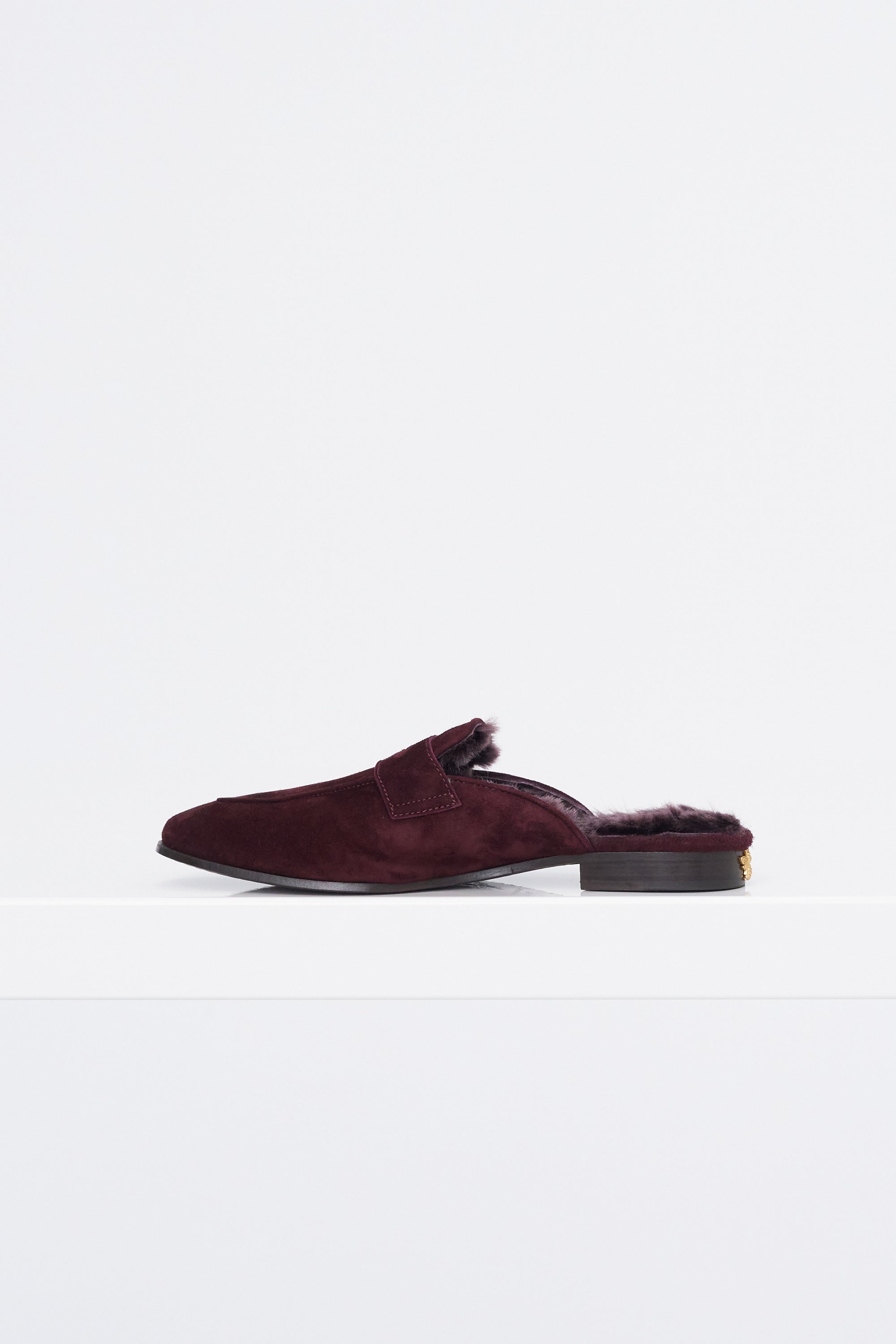Suede And Shearling Slippers, Bordeaux