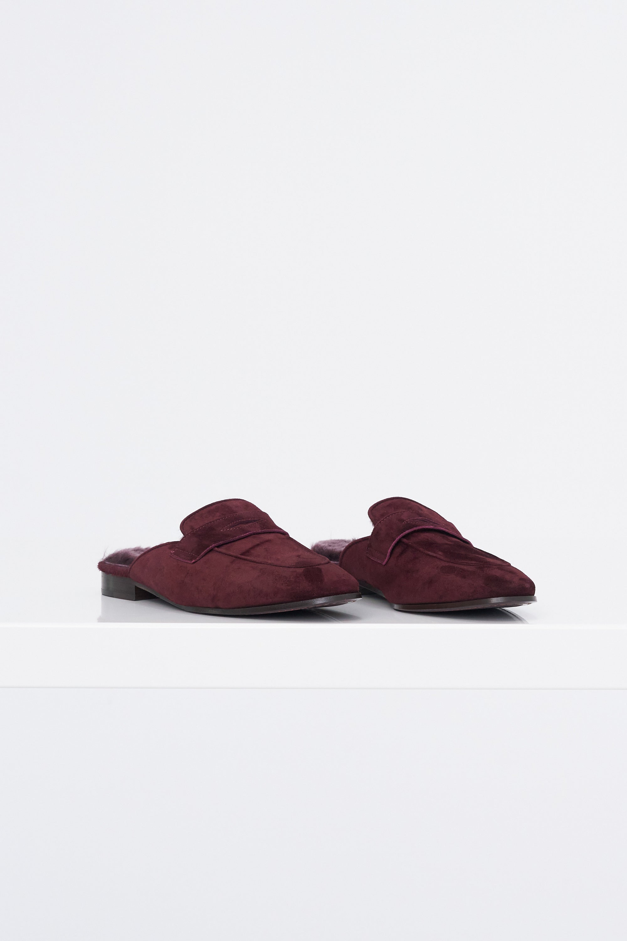 Suede And Shearling Slippers, Bordeaux