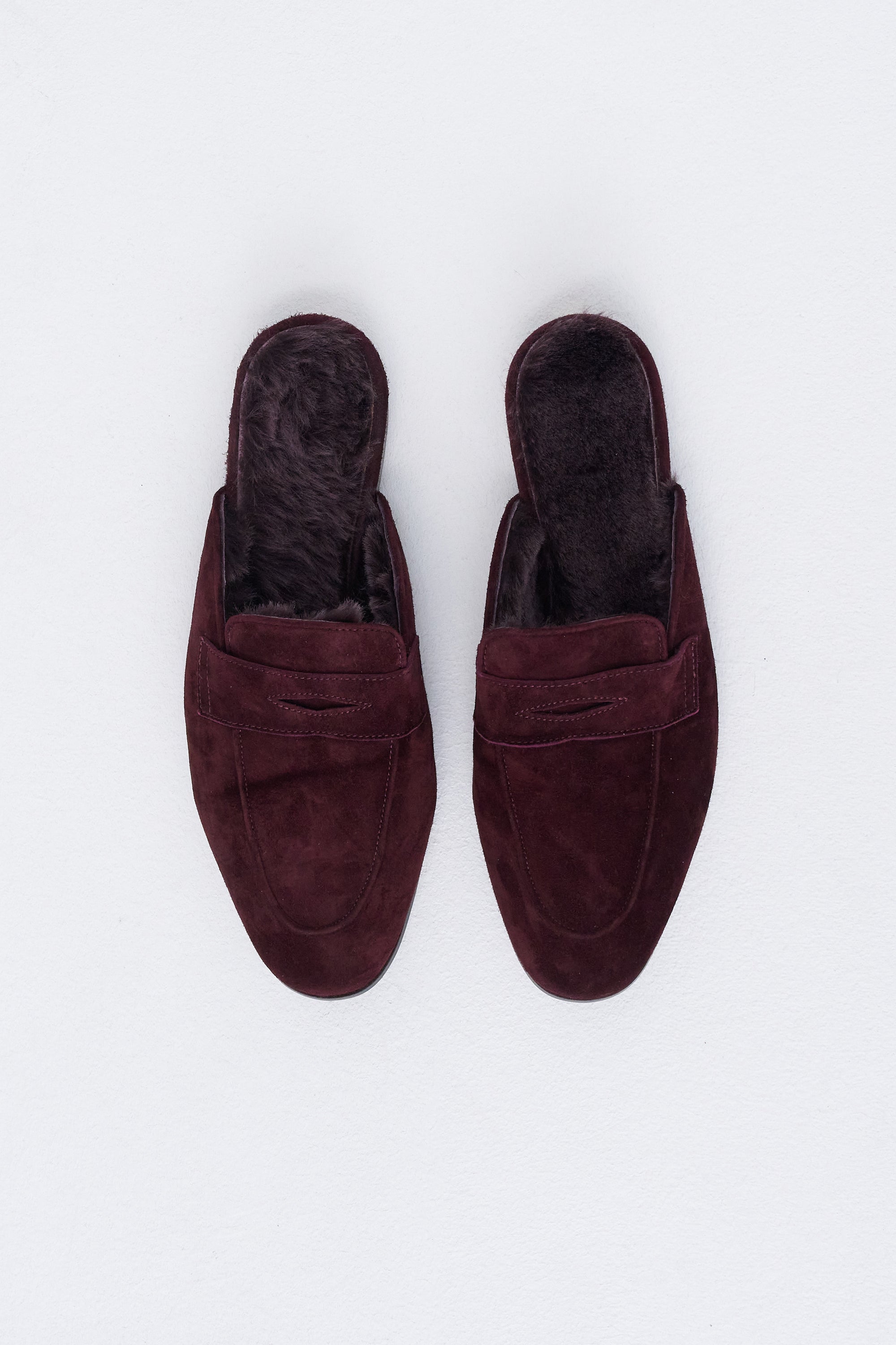 Suede And Shearling Slippers, Bordeaux