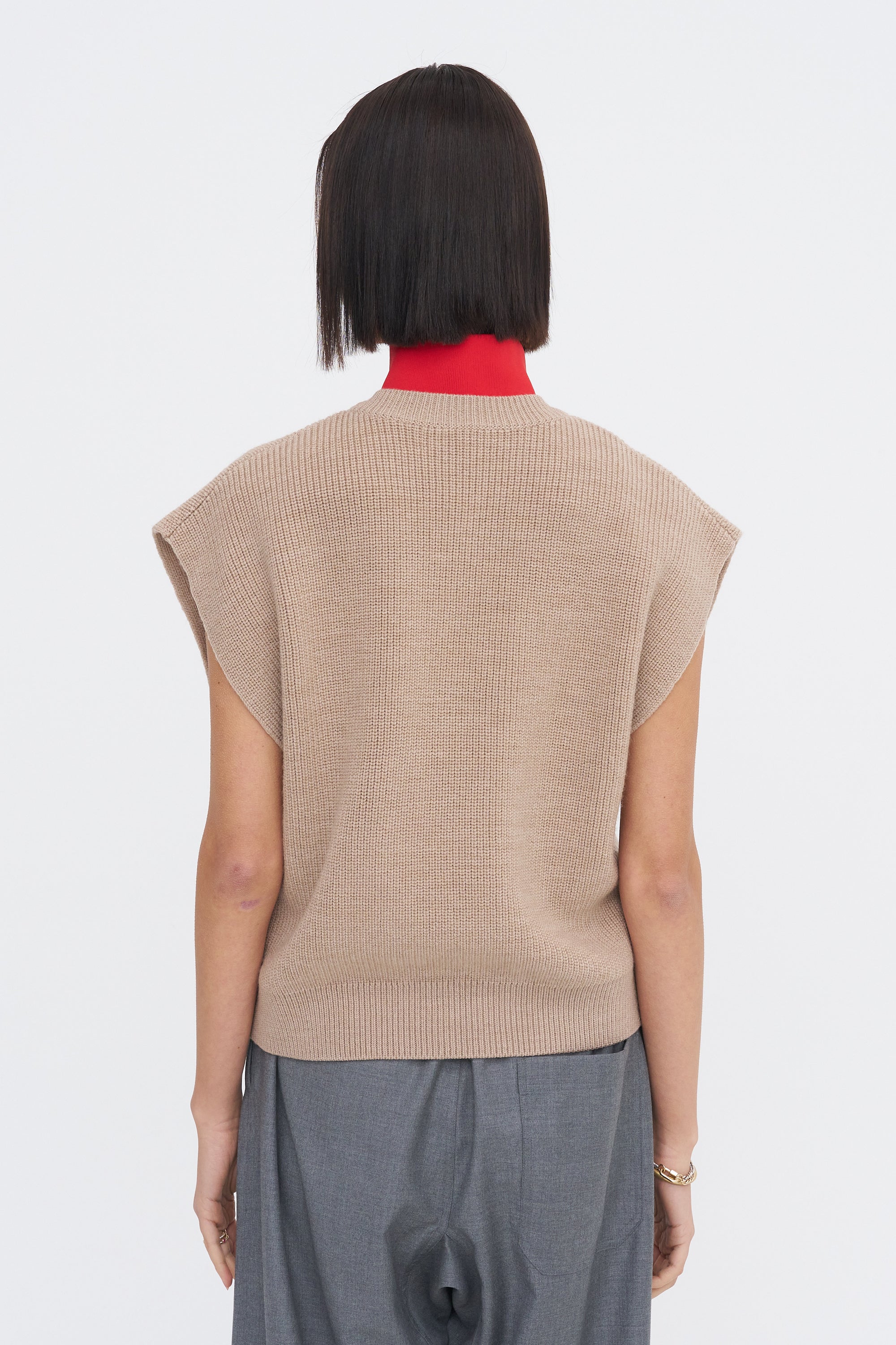 Cardigan Stitch Sweater Vest With Removable Dickie, Latte