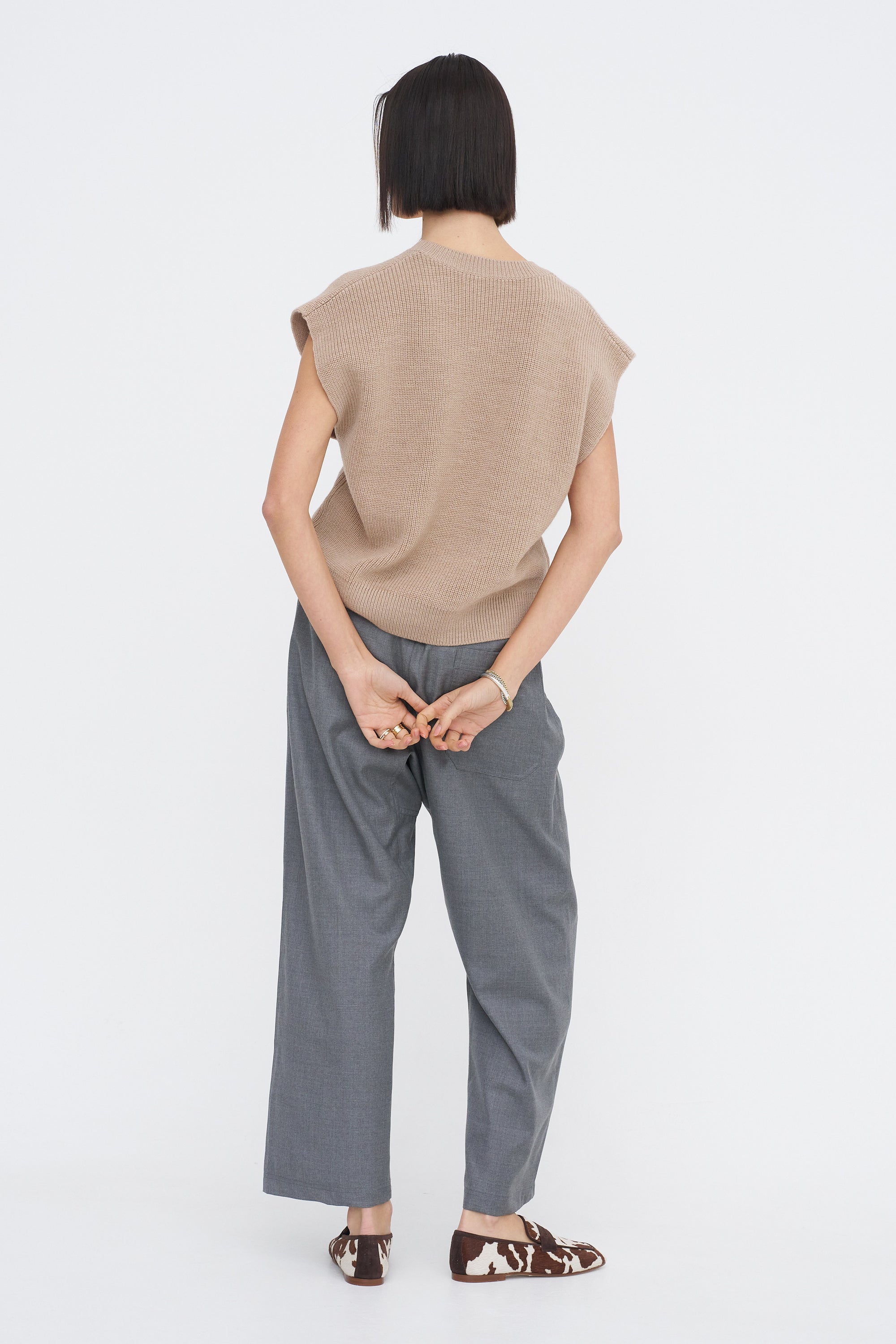 Cardigan Stitch Sweater Vest With Removable Dickie, Latte