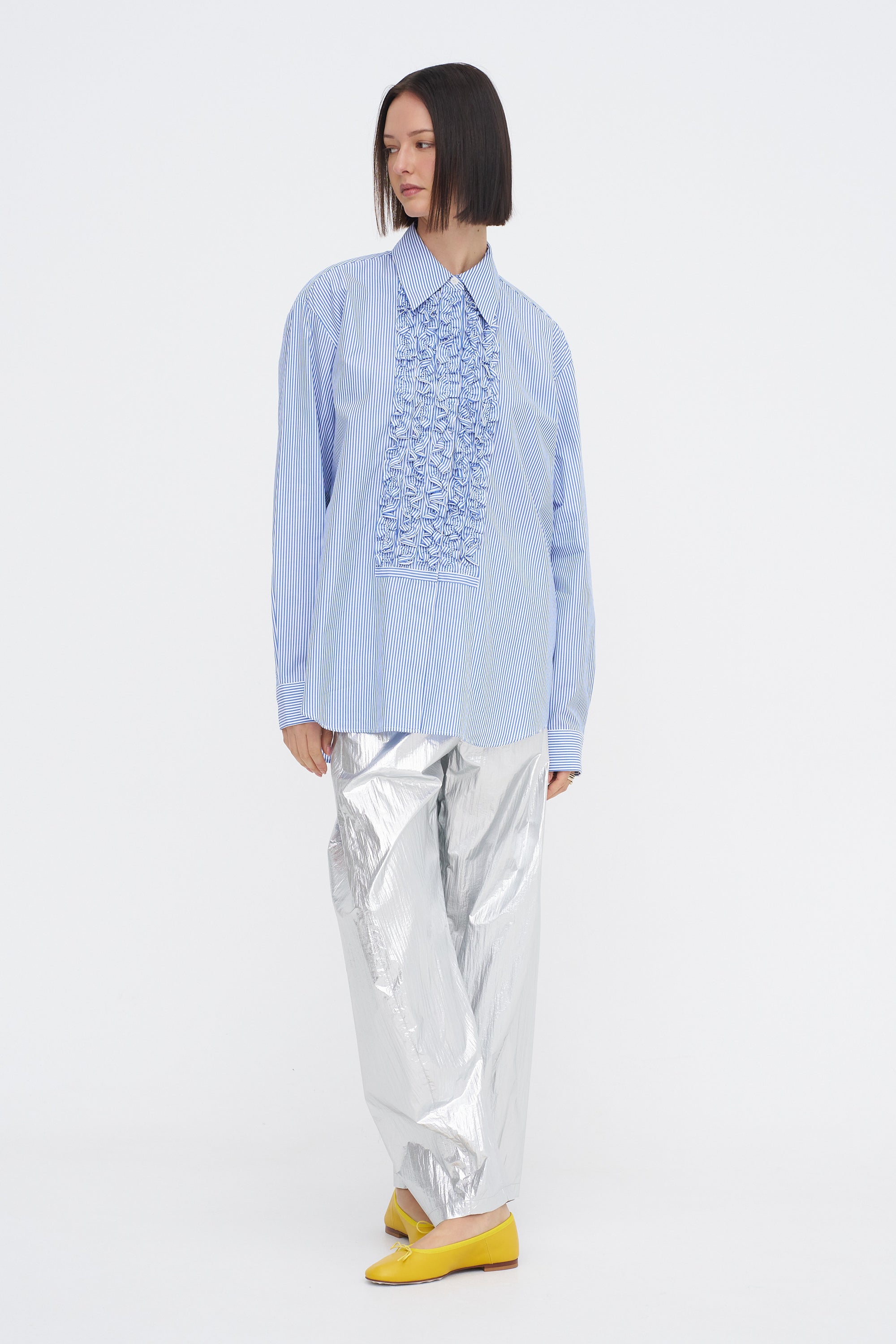 Striped Shirting Easy Tuxedo Shirt, Blue Multi