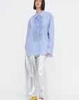 Striped Shirting Easy Tuxedo Shirt, Blue Multi