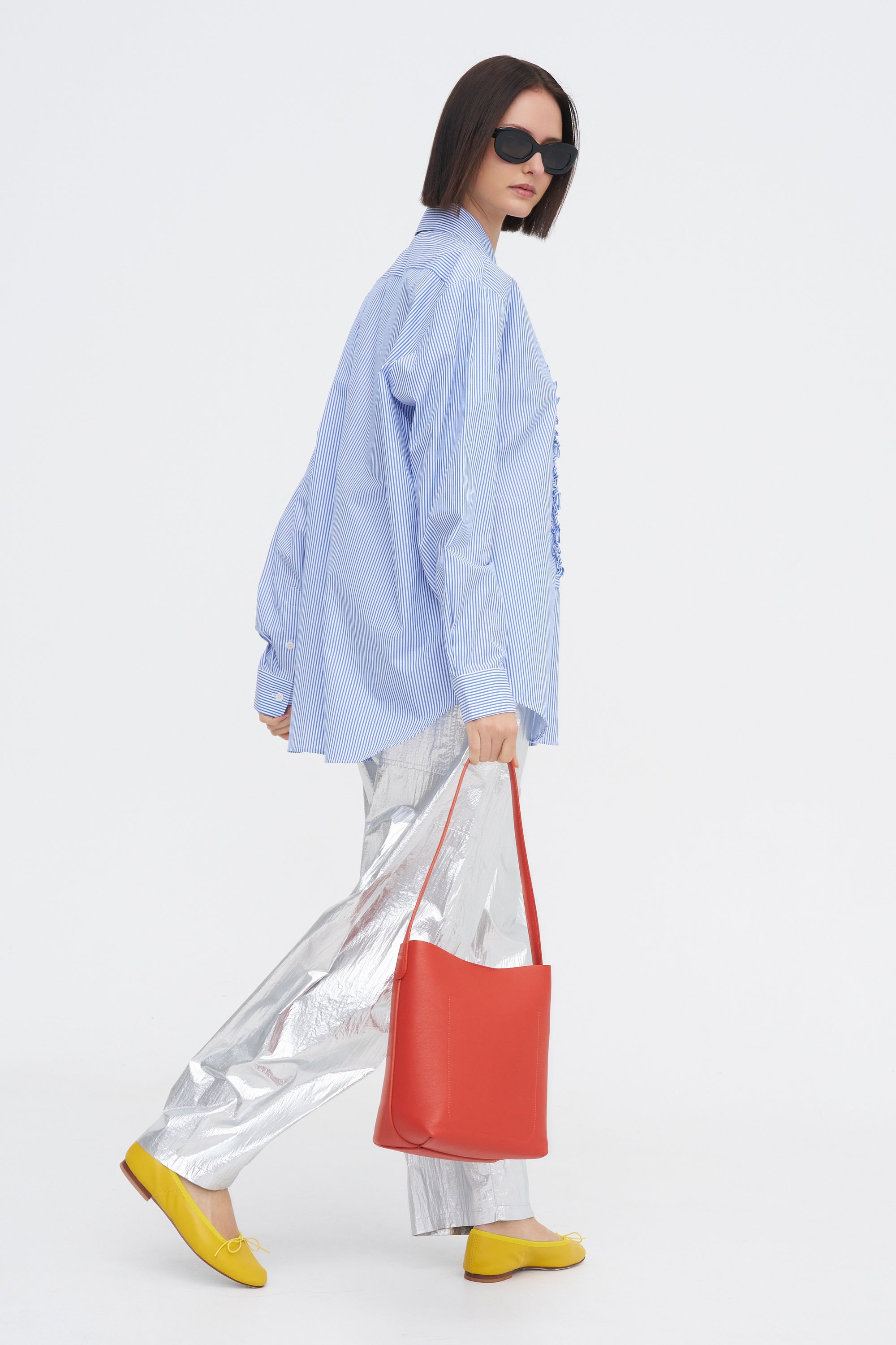 Striped Shirting Easy Tuxedo Shirt, Blue Multi