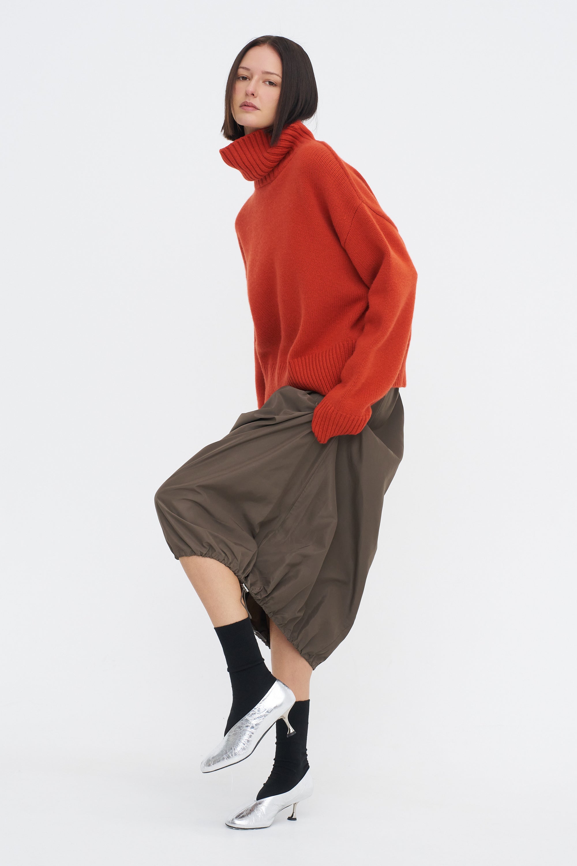 Italian Sporty Nylon Midi Anorak Skirt