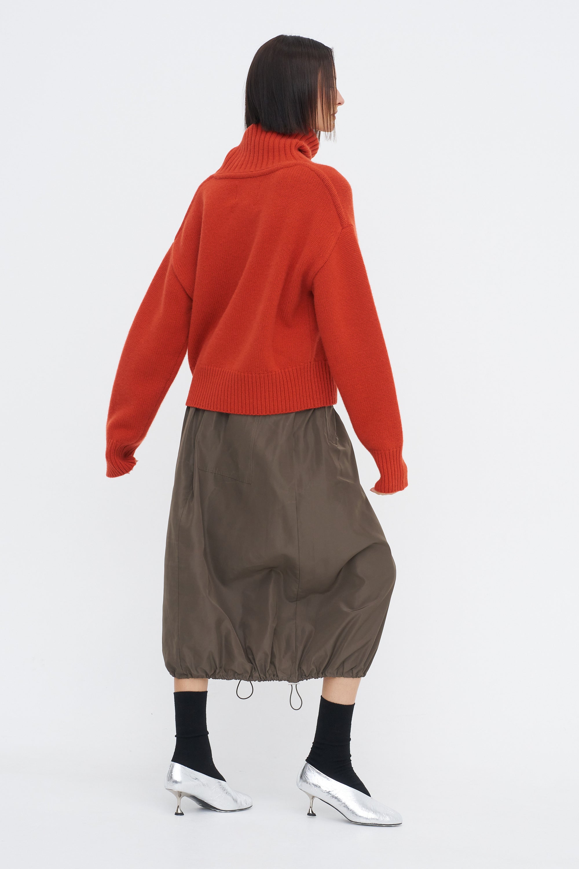 Italian Sporty Nylon Midi Anorak Skirt